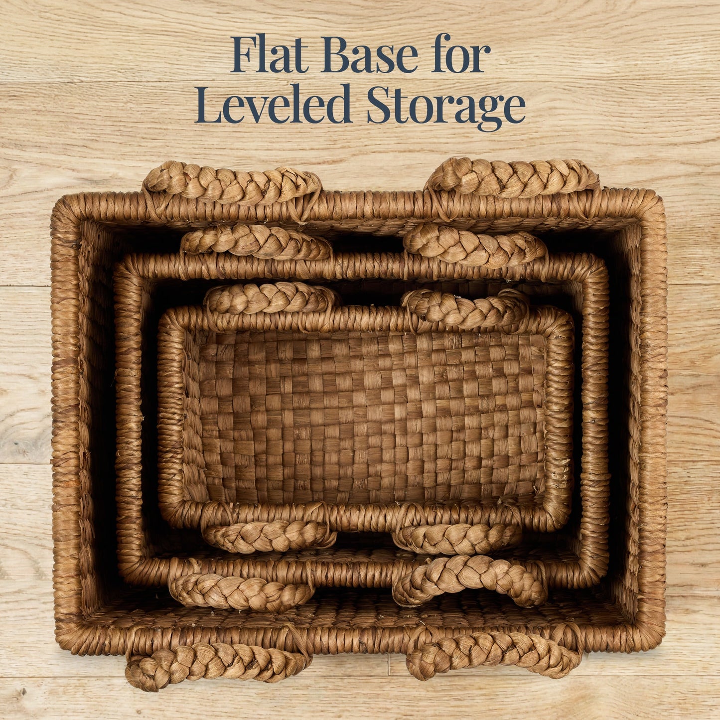 3Pc Shelf Baskets, Small, Large & XL Chunky Woven Baskets w/ Braided Handles