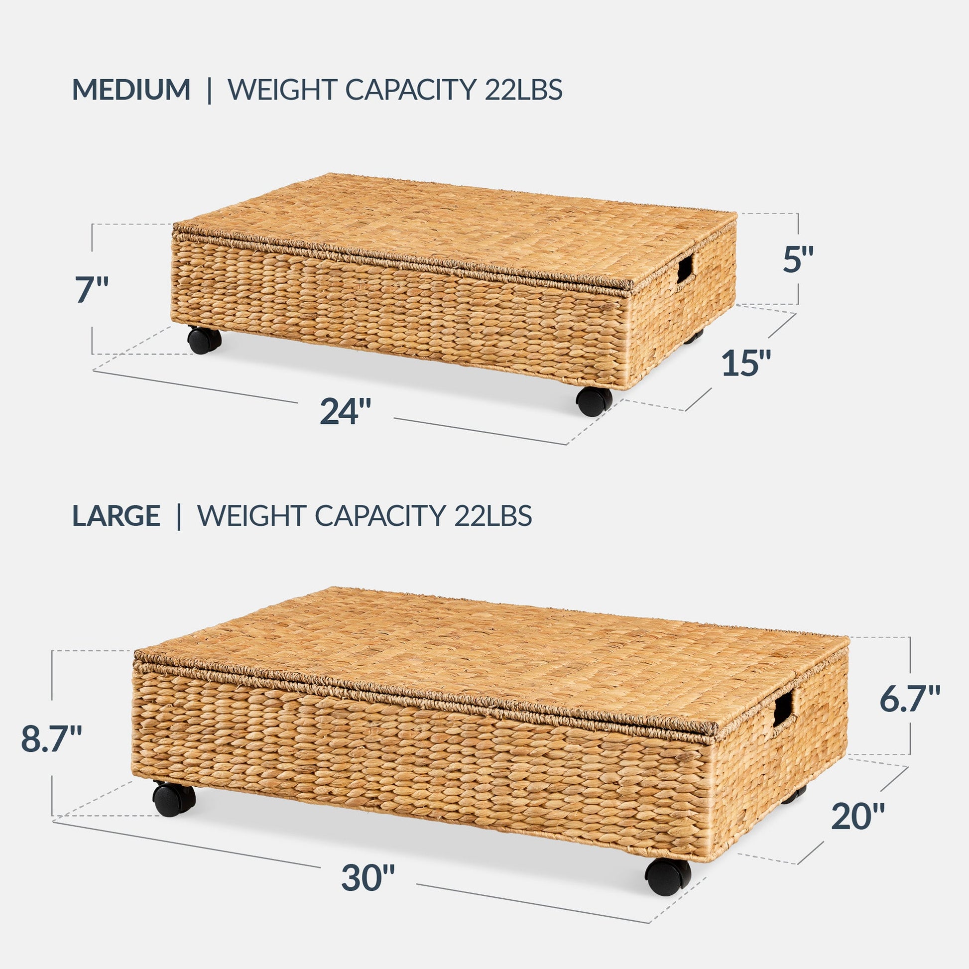 2 PC Water Hyacinth Nesting Underbed Storage Baskets