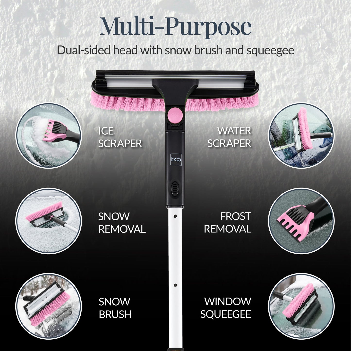 39" Extendable Snow Brush with Squeegee and Ice Scraper