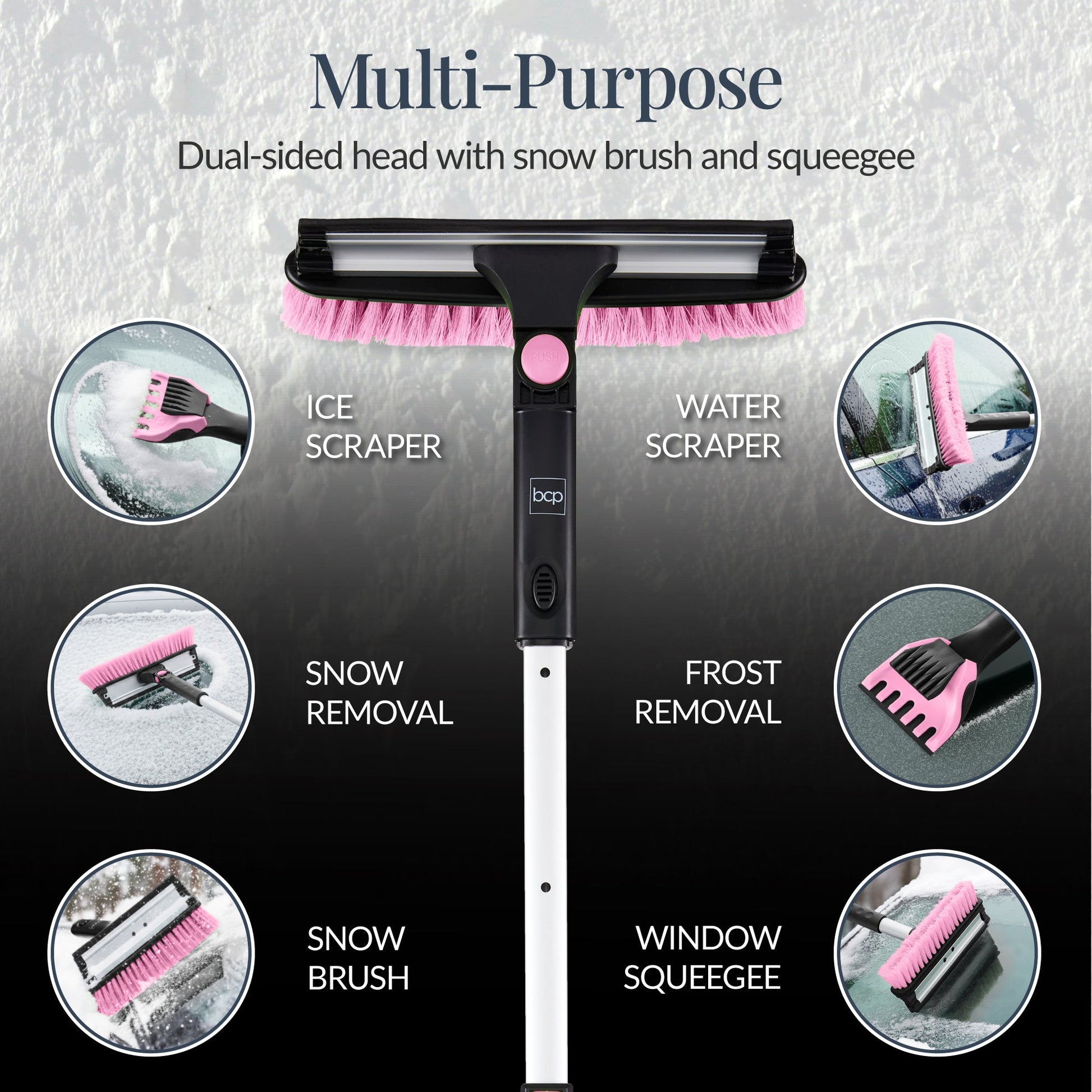 39" Extendable Snow Brush with Squeegee and Ice Scraper