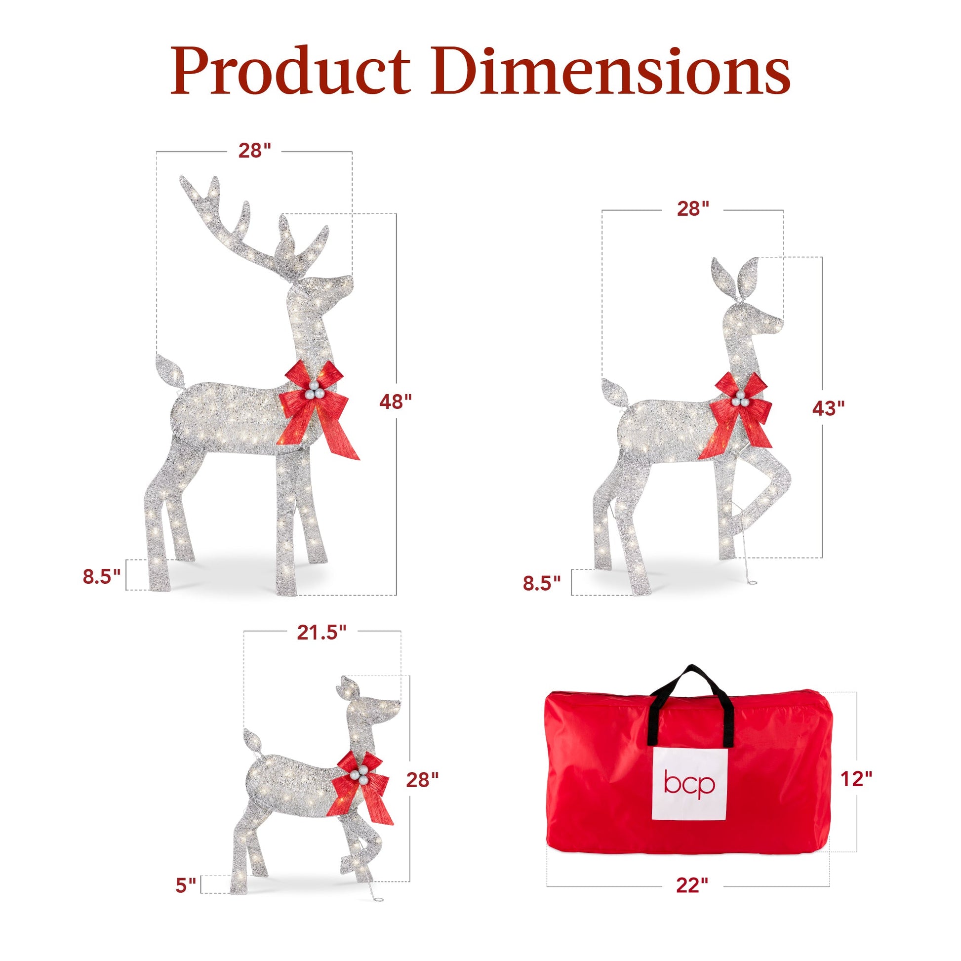 3-Piece Lighted Christmas Deer Set Outdoor Decor with 175 LED Lights