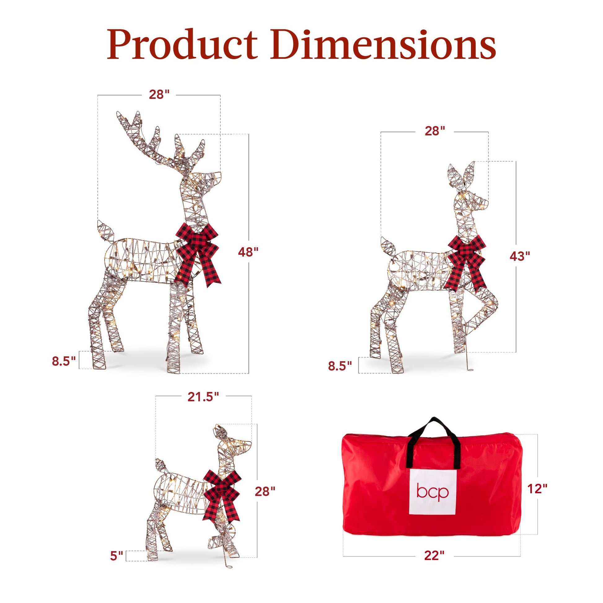 3-Piece Lighted Christmas Deer Set Outdoor Decor with 175 LED Lights