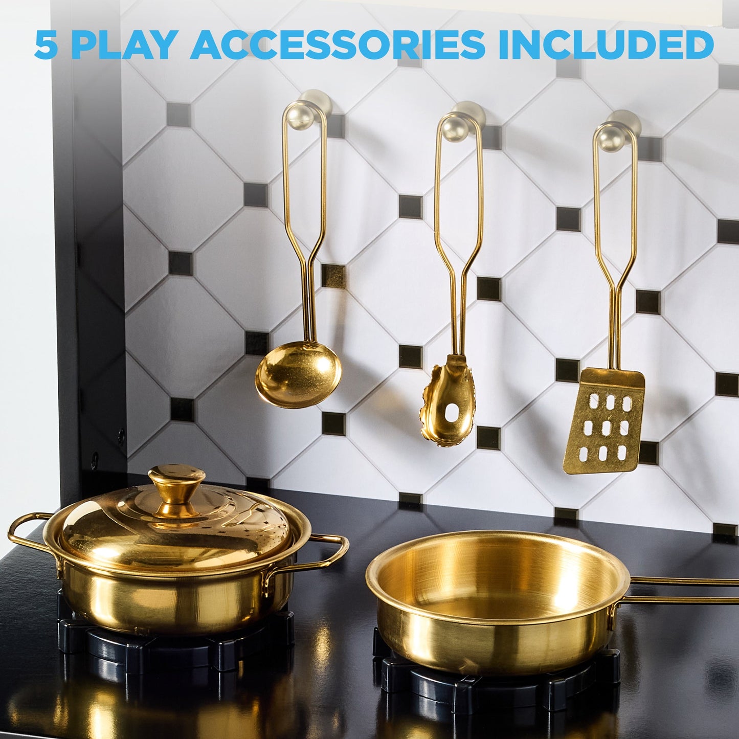 Pretend Play Cottage Kitchen Wooden Toy Set for Kids w/ 5 Accessories