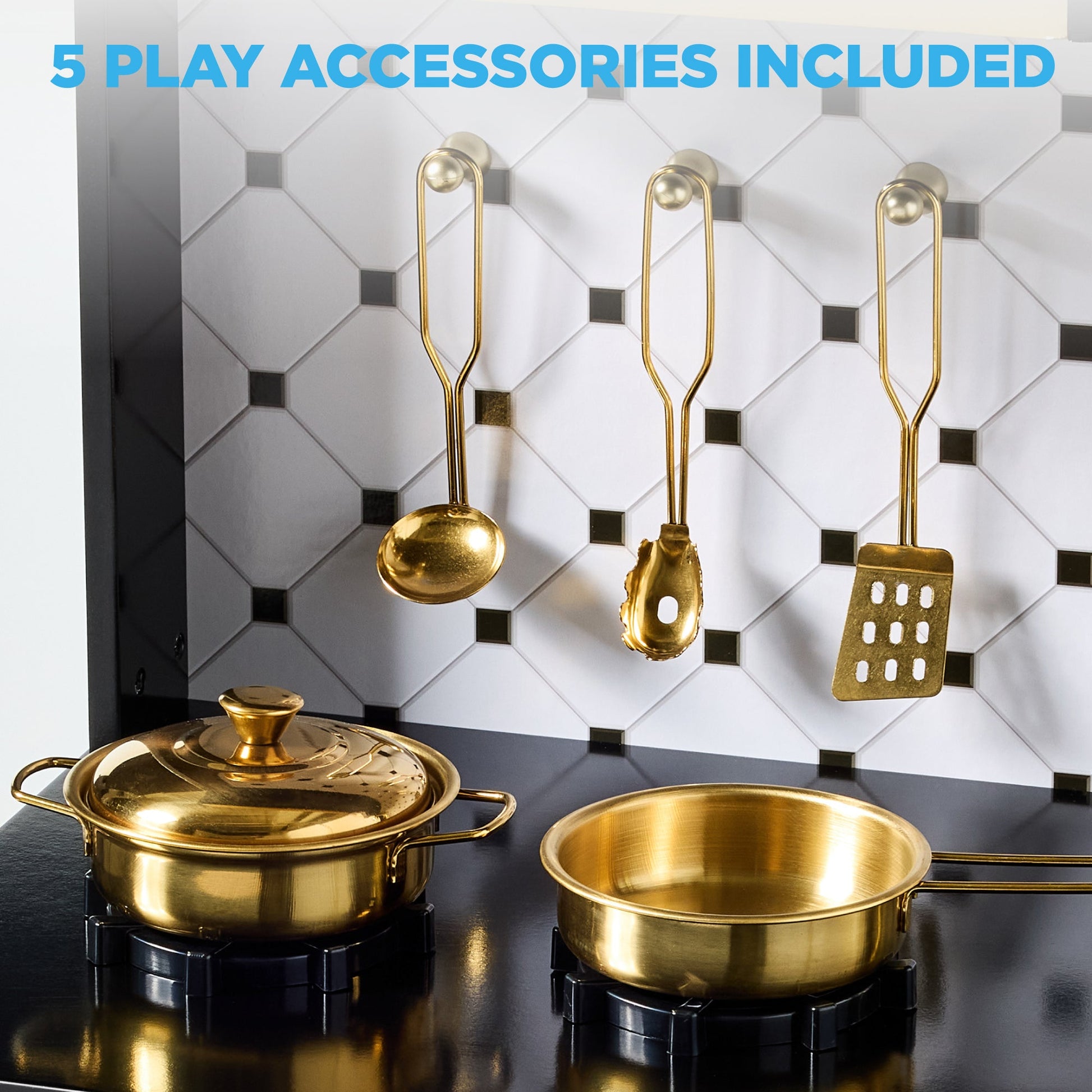 Pretend Play Cottage Kitchen Wooden Toy Set for Kids w/ 5 Accessories