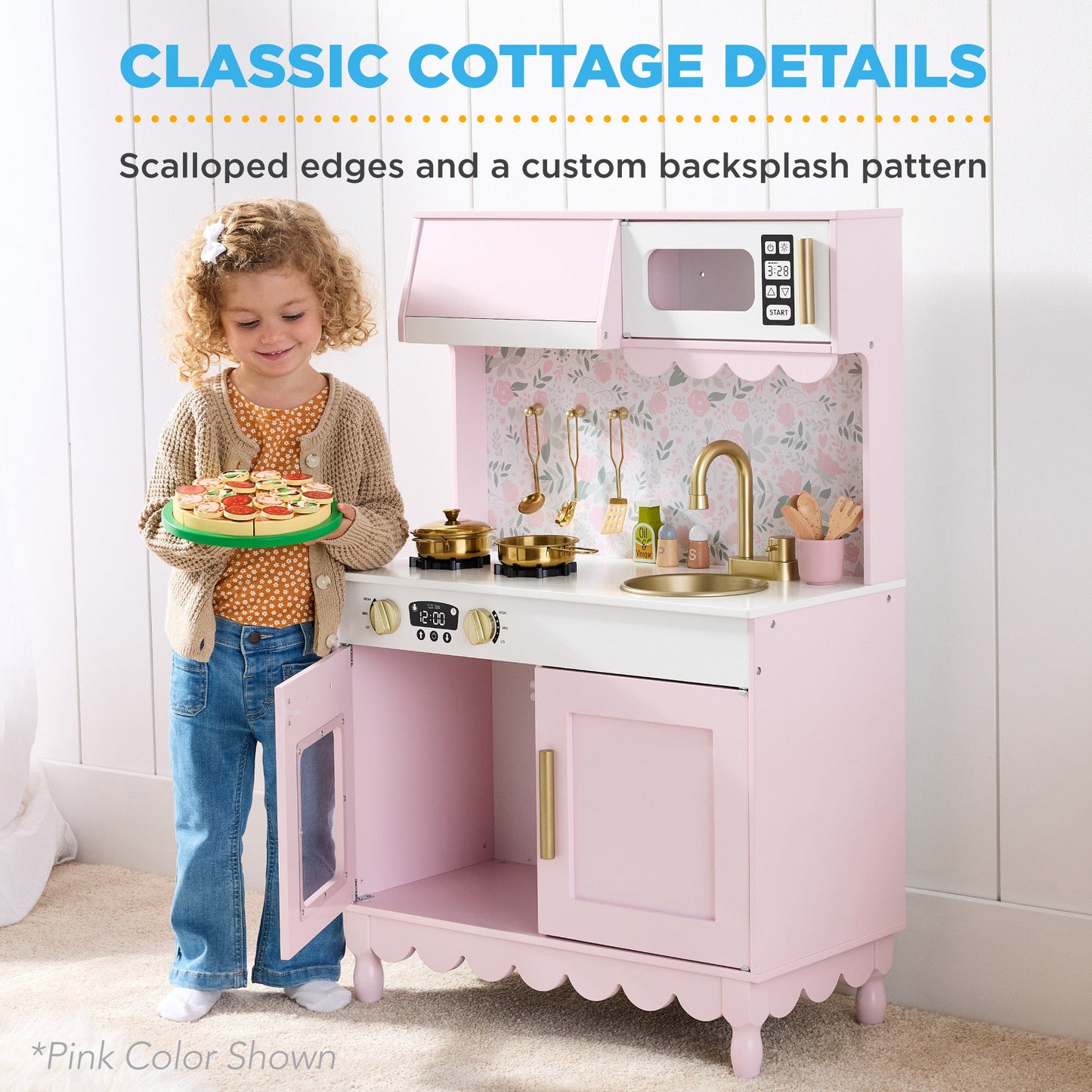 Pretend Play Cottage Kitchen Wooden Toy Set for Kids w/ 5 Accessories