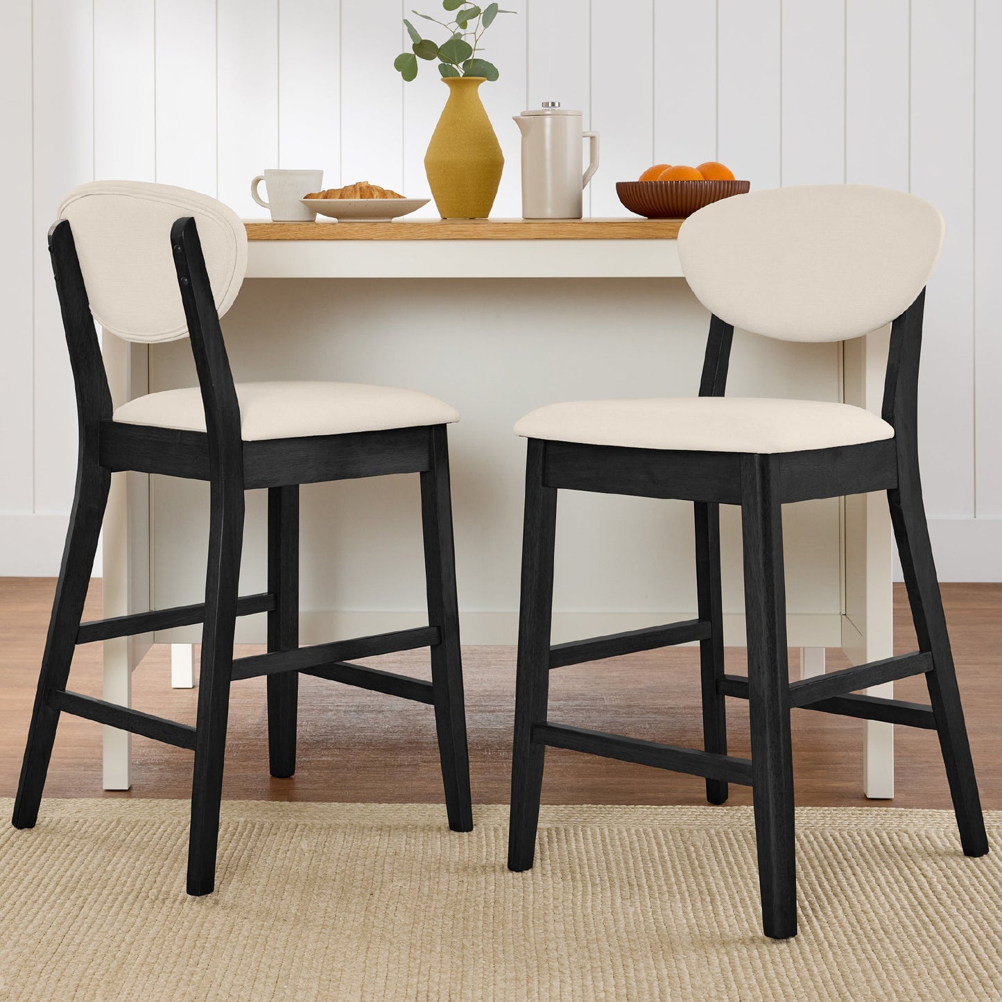 Set of 2 Modern Counter-Height Bar Stool Set W/ Upholstered Seat Cushion