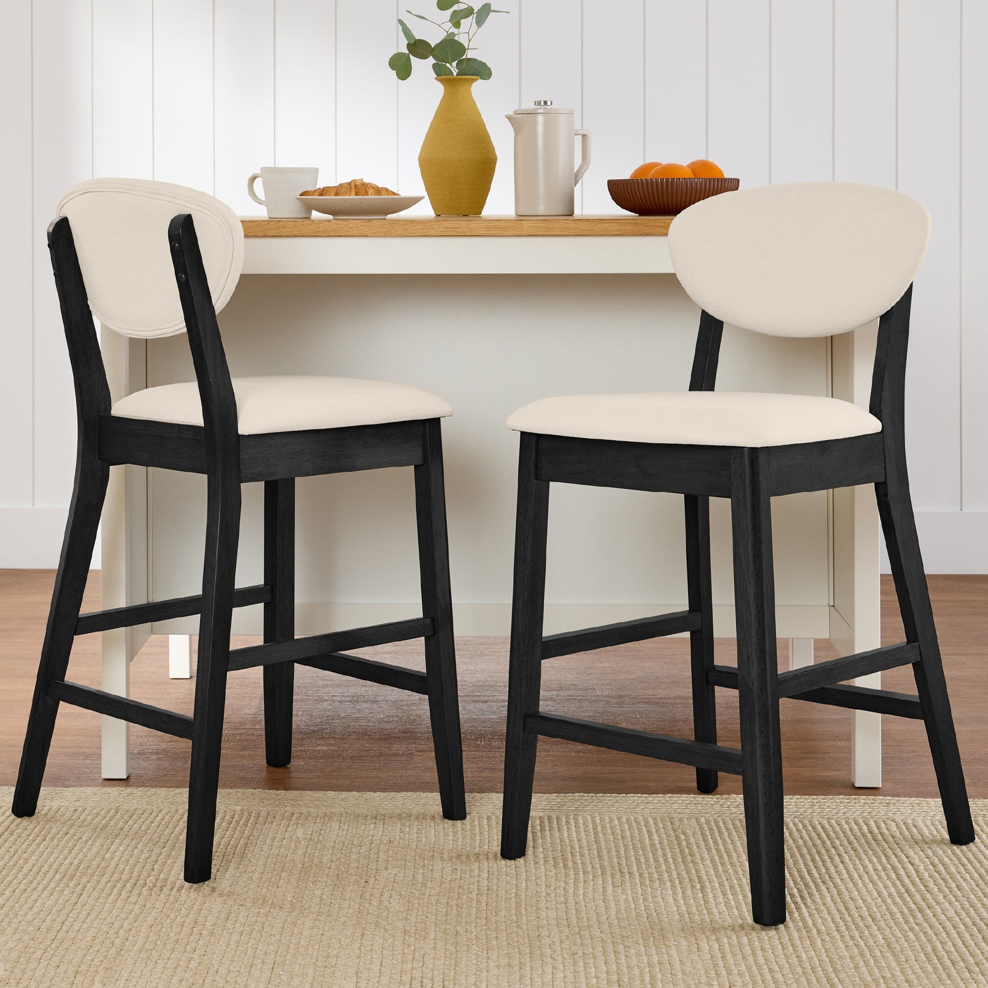 Set of 2 Modern Counter-Height Bar Stool Set W/ Upholstered Seat Cushion