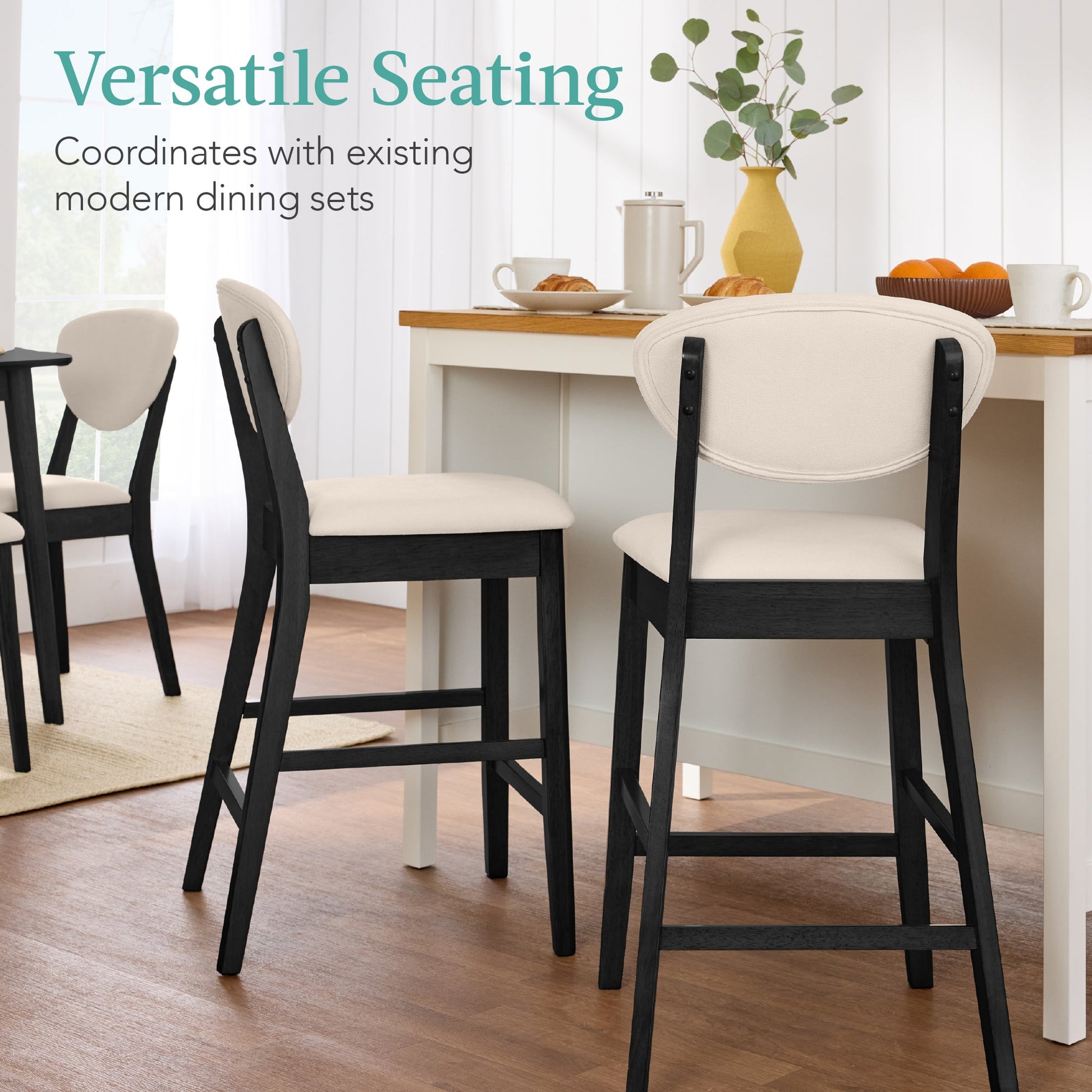 Set of 2 Modern Counter-Height Bar Stool Set W/ Upholstered Seat Cushion