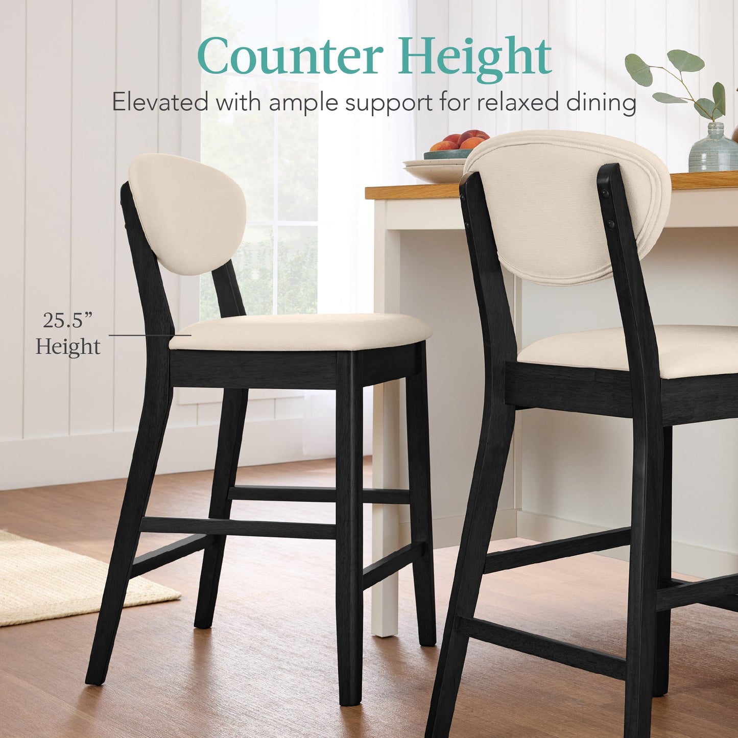 Set of 2 Modern Counter-Height Bar Stool Set W/ Upholstered Seat Cushion