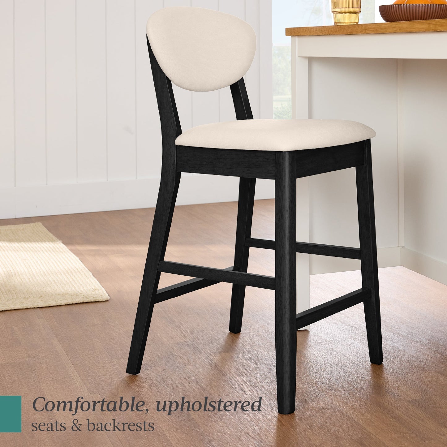 Set of 2 Modern Counter-Height Bar Stool Set W/ Upholstered Seat Cushion