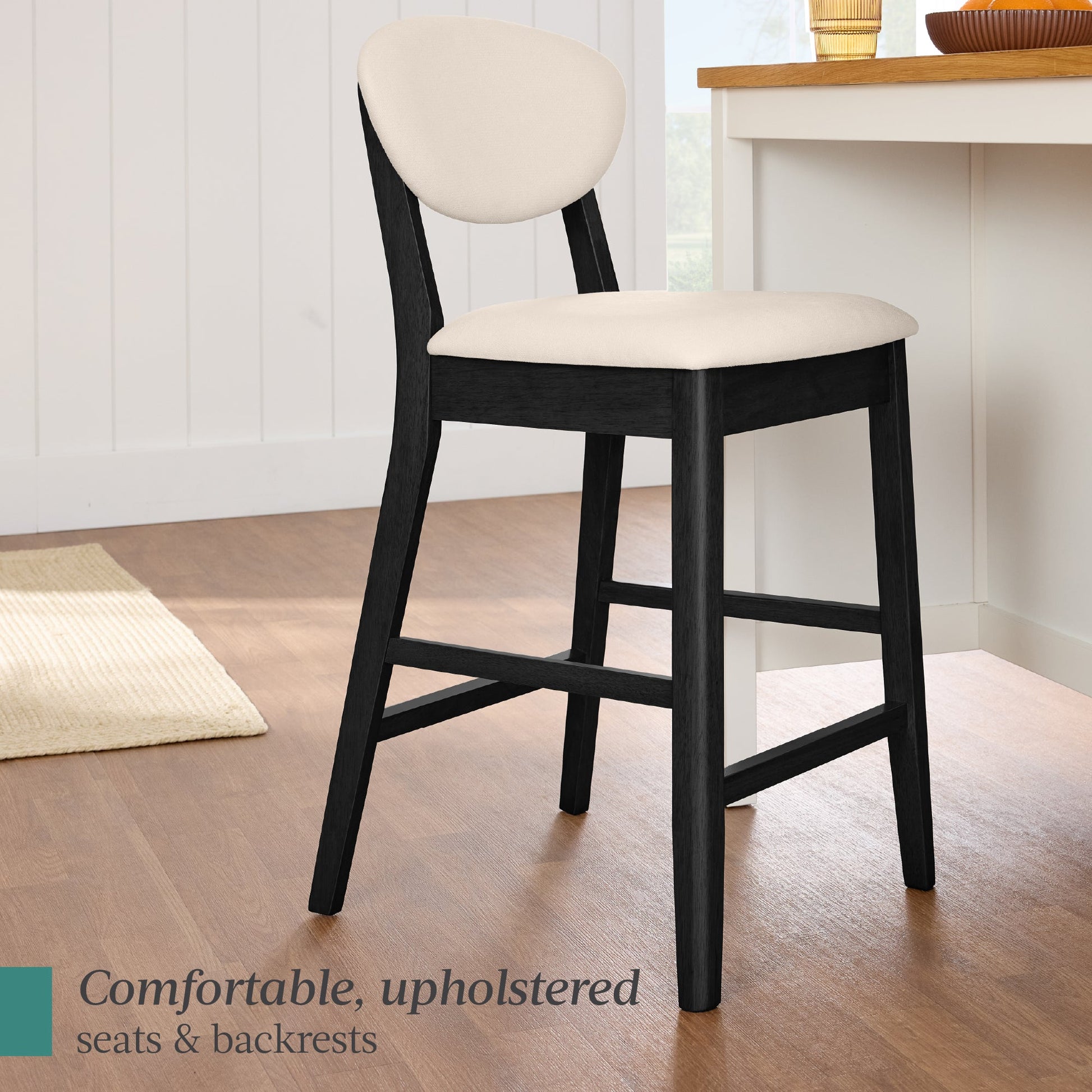 Set of 2 Modern Counter-Height Bar Stool Set W/ Upholstered Seat Cushion