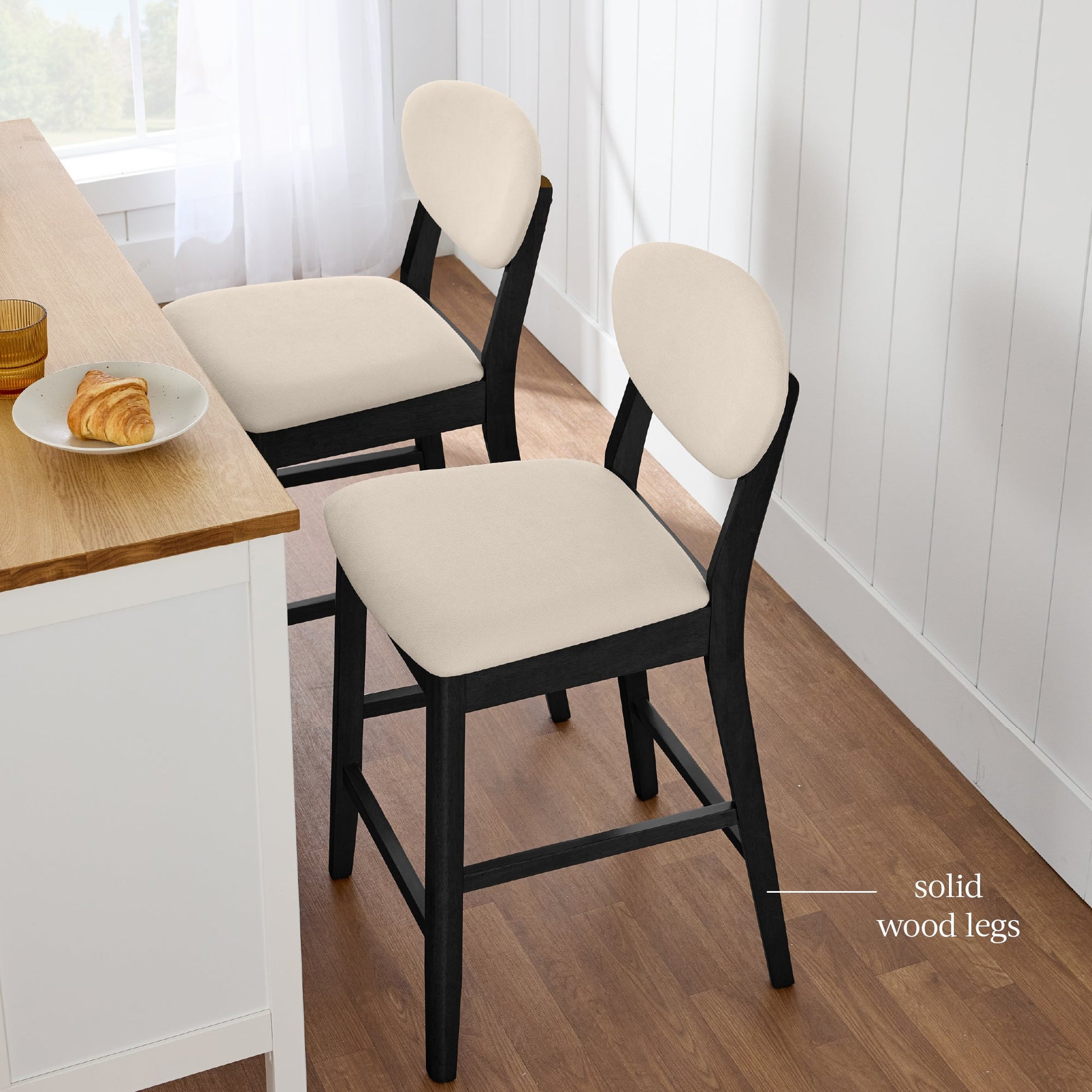 Set of 2 Modern Counter-Height Bar Stool Set W/ Upholstered Seat Cushion