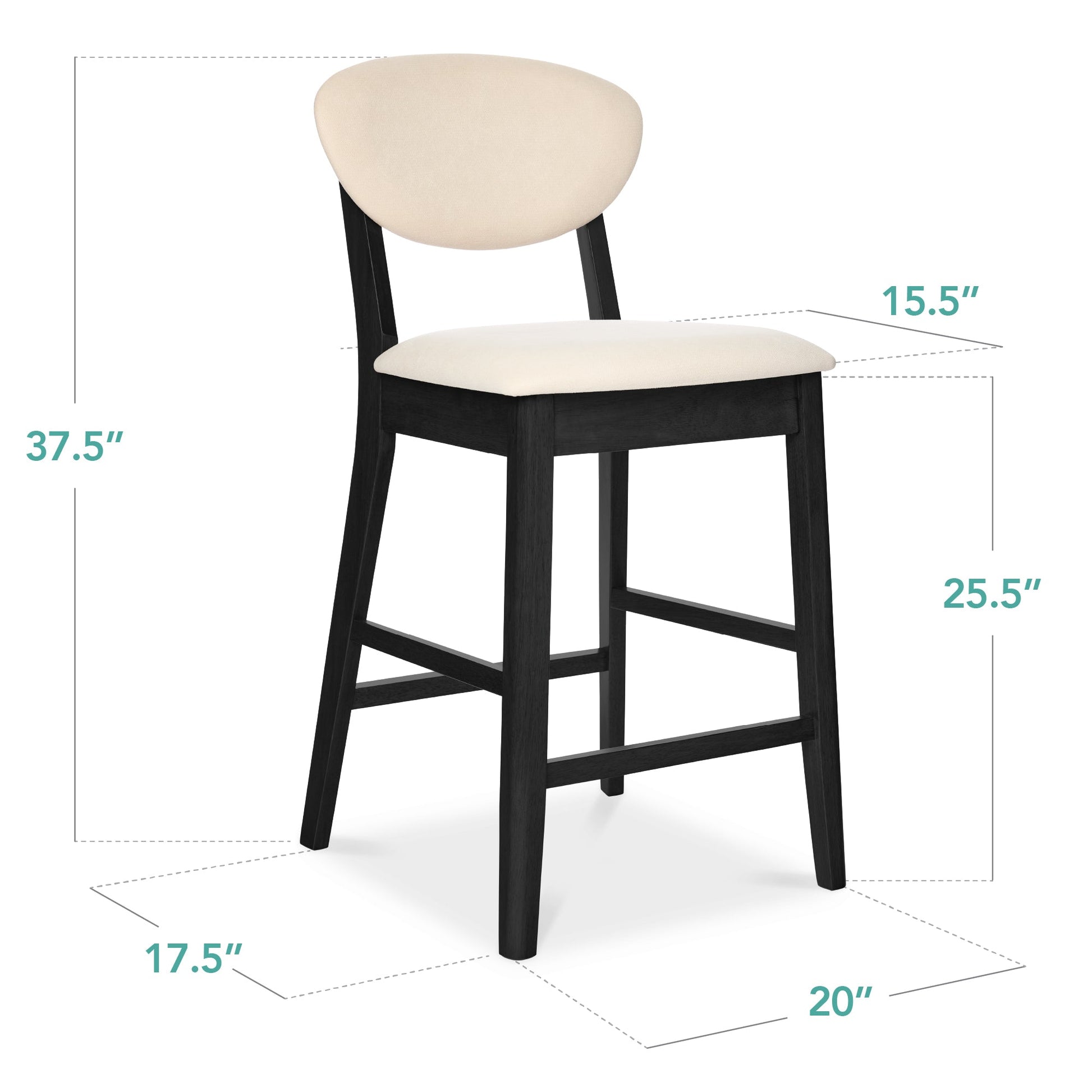 Set of 2 Modern Counter-Height Bar Stool Set W/ Upholstered Seat Cushion