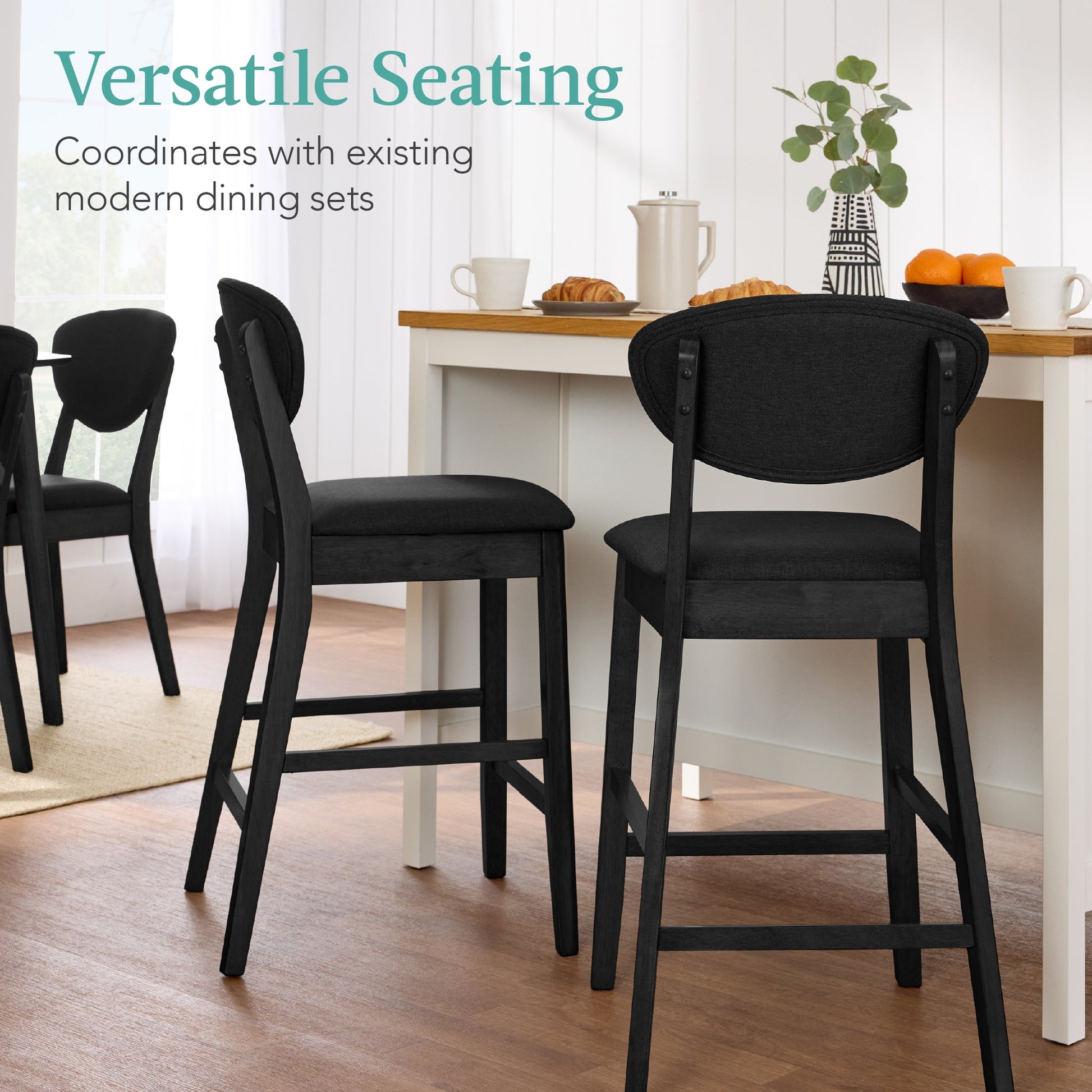 Set of 2 Modern Counter-Height Bar Stool Set W/ Upholstered Seat Cushion