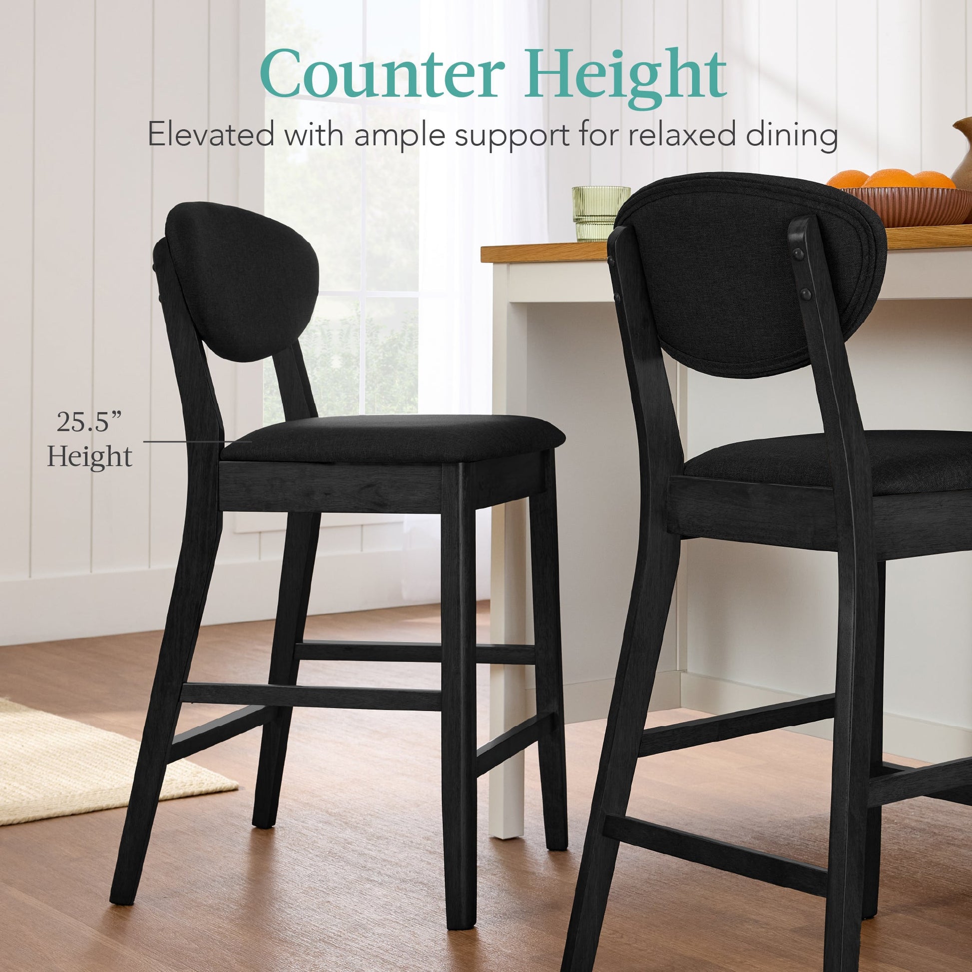 Set of 2 Modern Counter-Height Bar Stool Set W/ Upholstered Seat Cushion