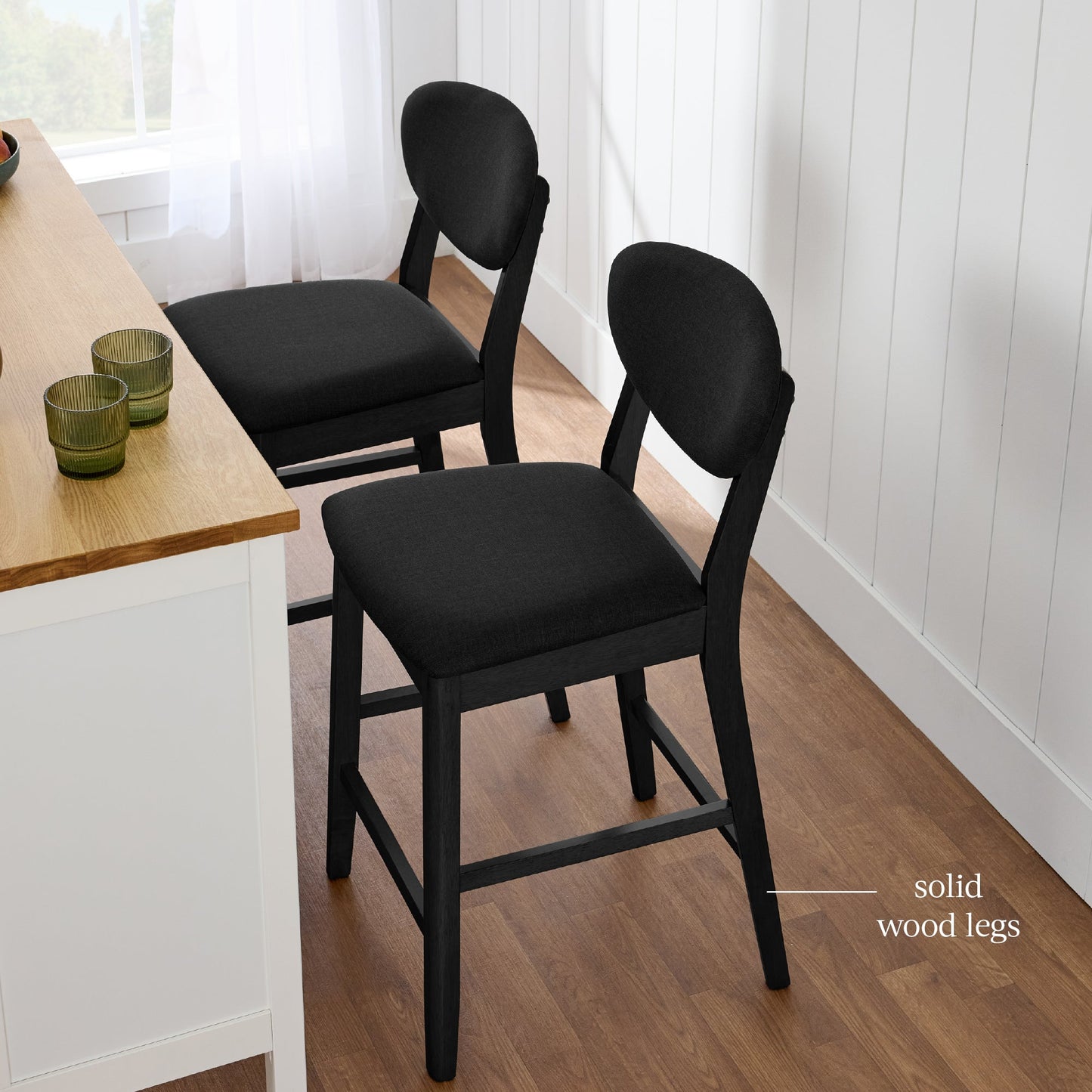 Set of 2 Modern Counter-Height Bar Stool Set W/ Upholstered Seat Cushion