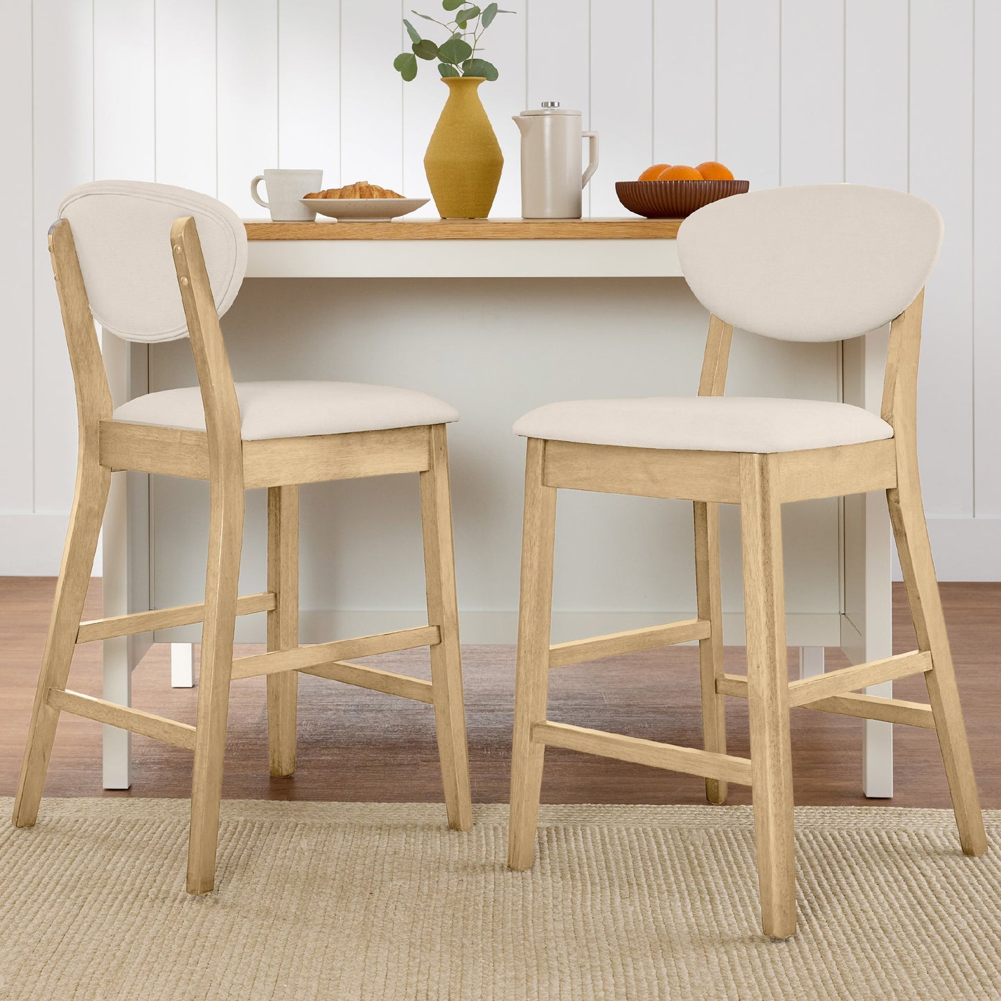 Set of 2 Modern Counter-Height Bar Stool Set W/ Upholstered Seat Cushion