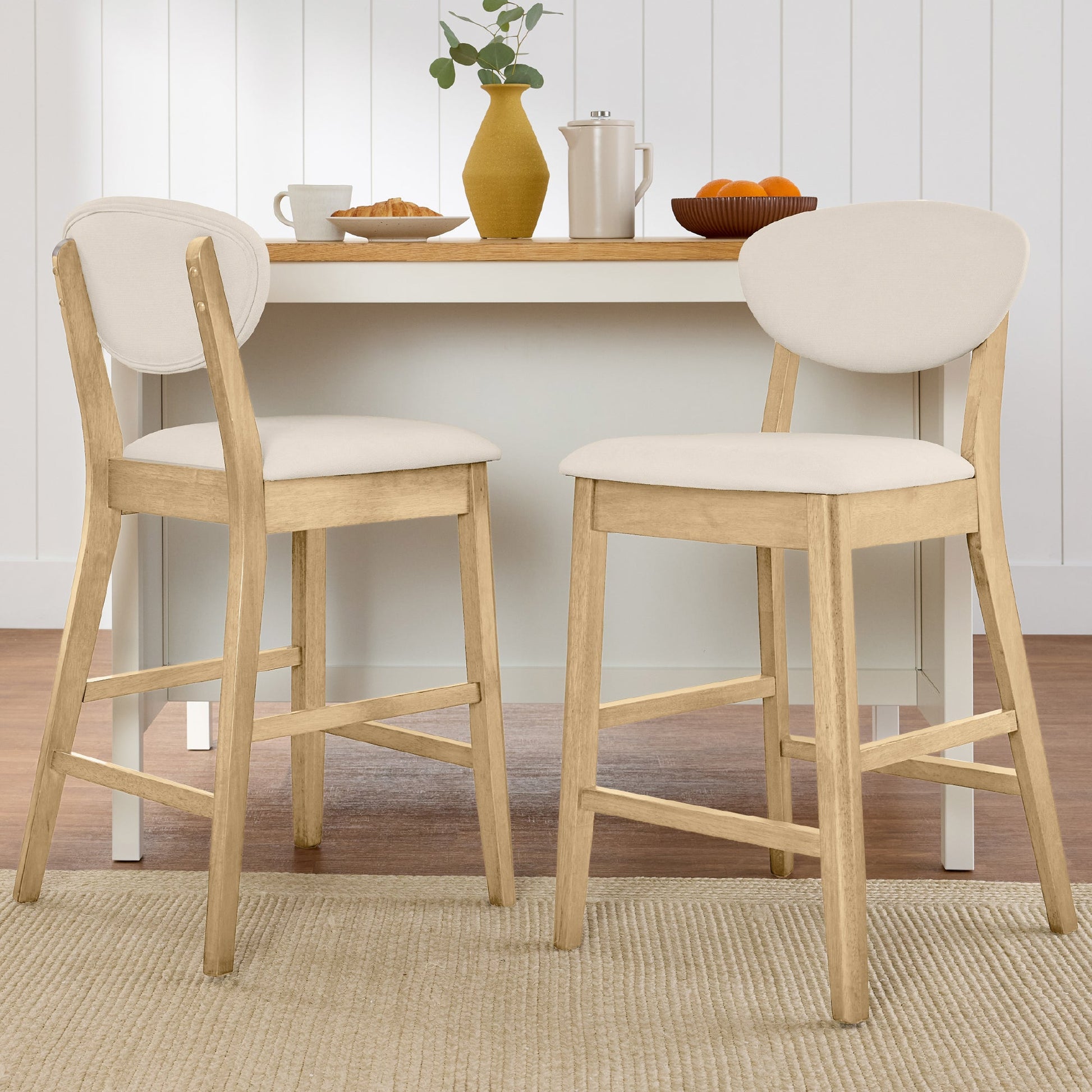 Set of 2 Modern Counter-Height Bar Stool Set W/ Upholstered Seat Cushion