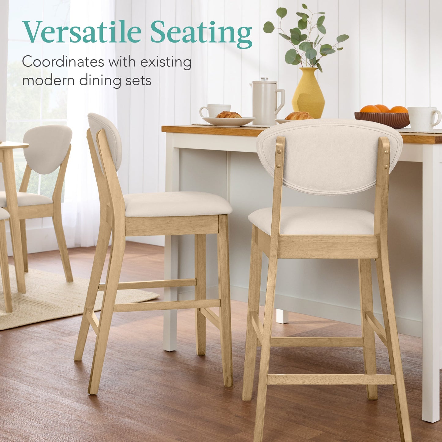 Set of 2 Modern Counter-Height Bar Stool Set W/ Upholstered Seat Cushion