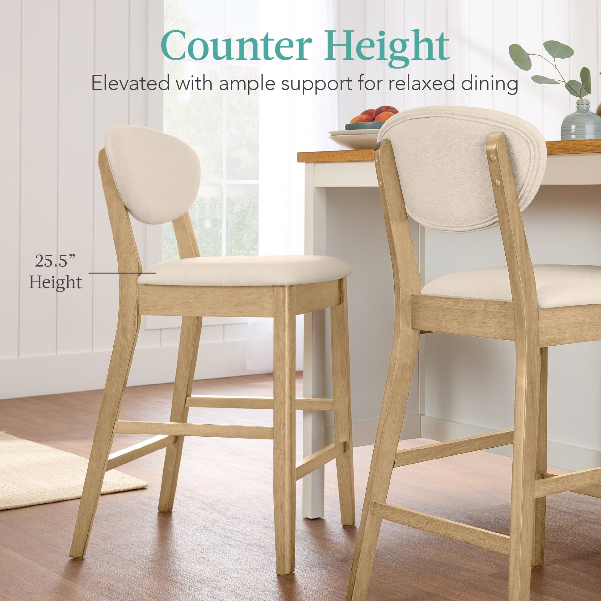 Set of 2 Modern Counter-Height Bar Stool Set W/ Upholstered Seat Cushion