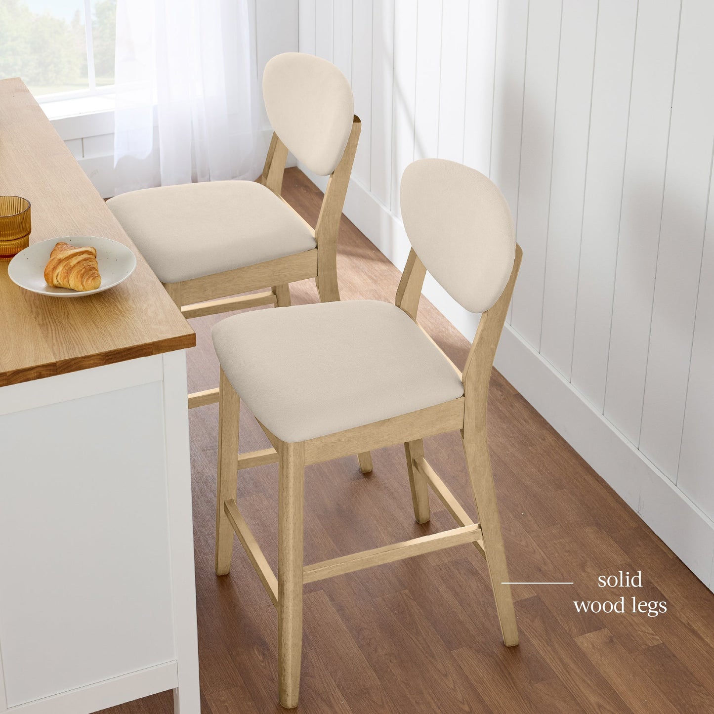 Set of 2 Modern Counter-Height Bar Stool Set W/ Upholstered Seat Cushion