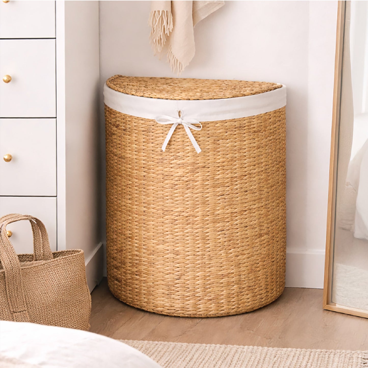 Half Moon Round Laundry Hamper w/ Lid