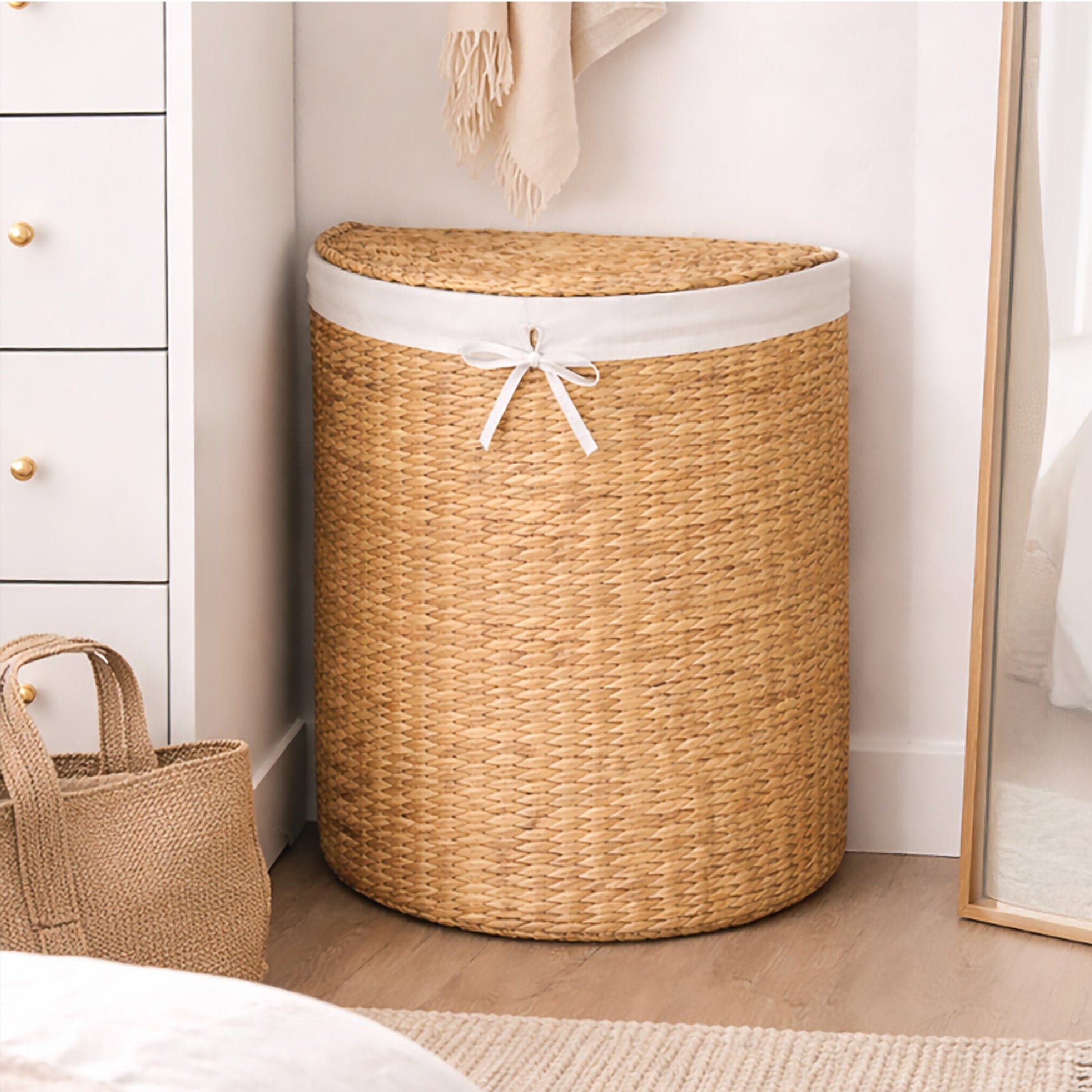 Half Moon Round Laundry Hamper w/ Lid
