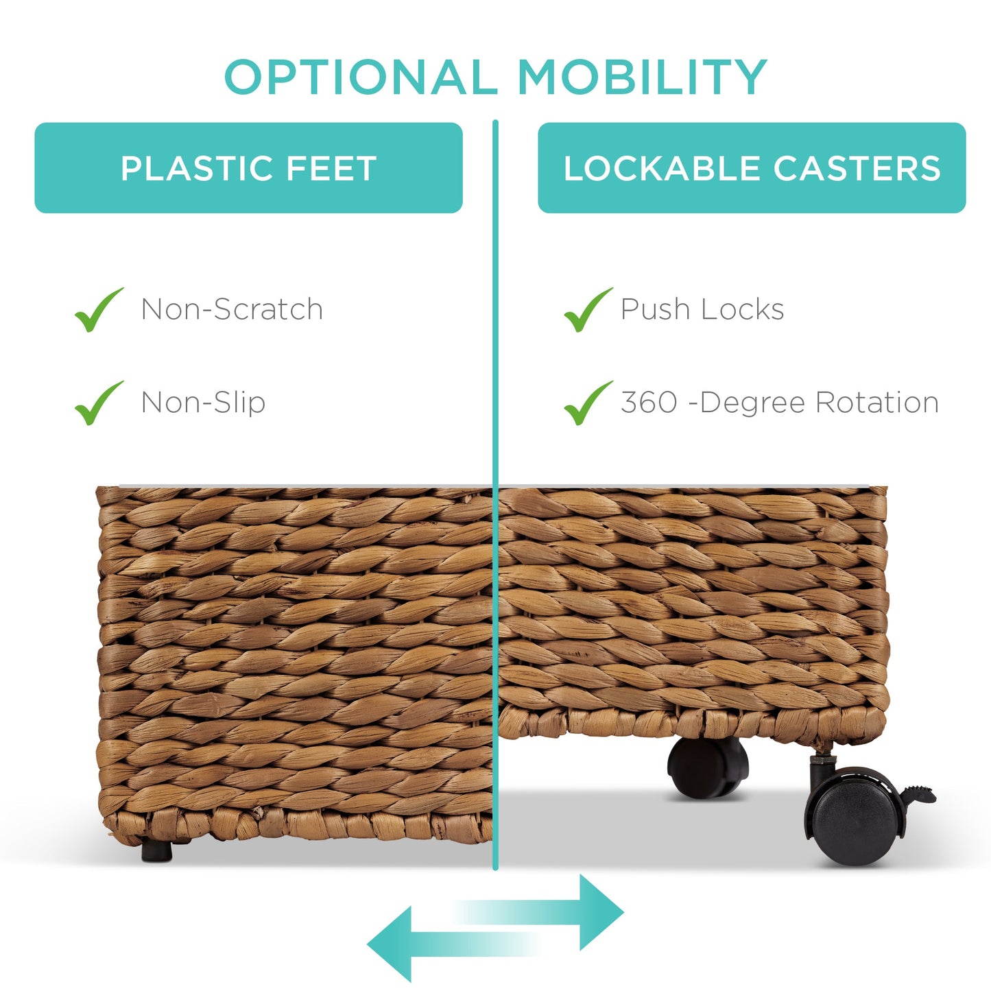Mobile Water Hyacinth Rolling Filing Cabinet Storage Basket w/ Lid, Wheels
