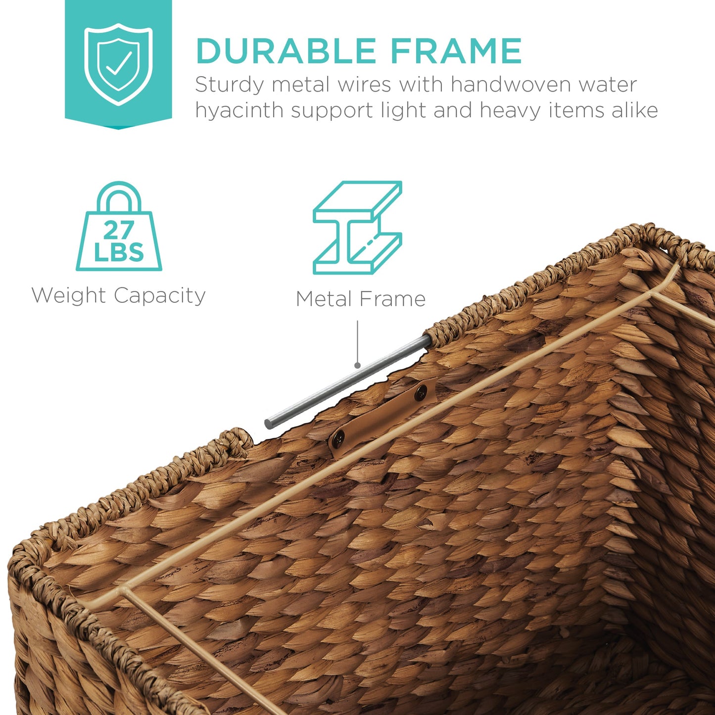 Mobile Water Hyacinth Rolling Filing Cabinet Storage Basket w/ Lid, Wheels