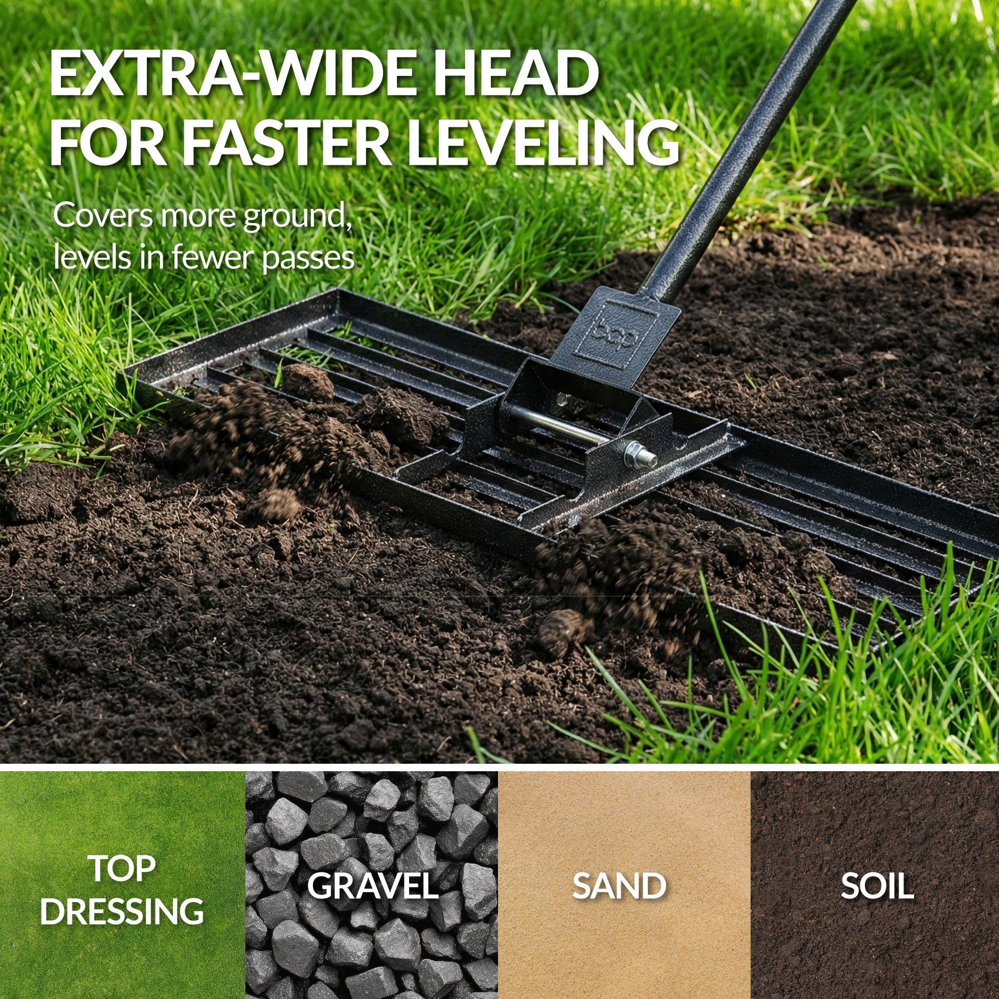 Lawn Leveling Rake, 30" x 10", Extra Long 78" handle