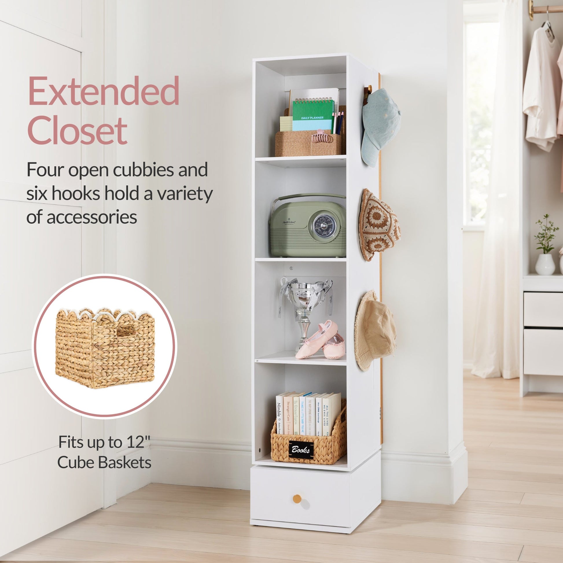 Rotating Mirror w/ Storage Cabinet, Swivel Jewelry Armoire, Shelves, Hooks
