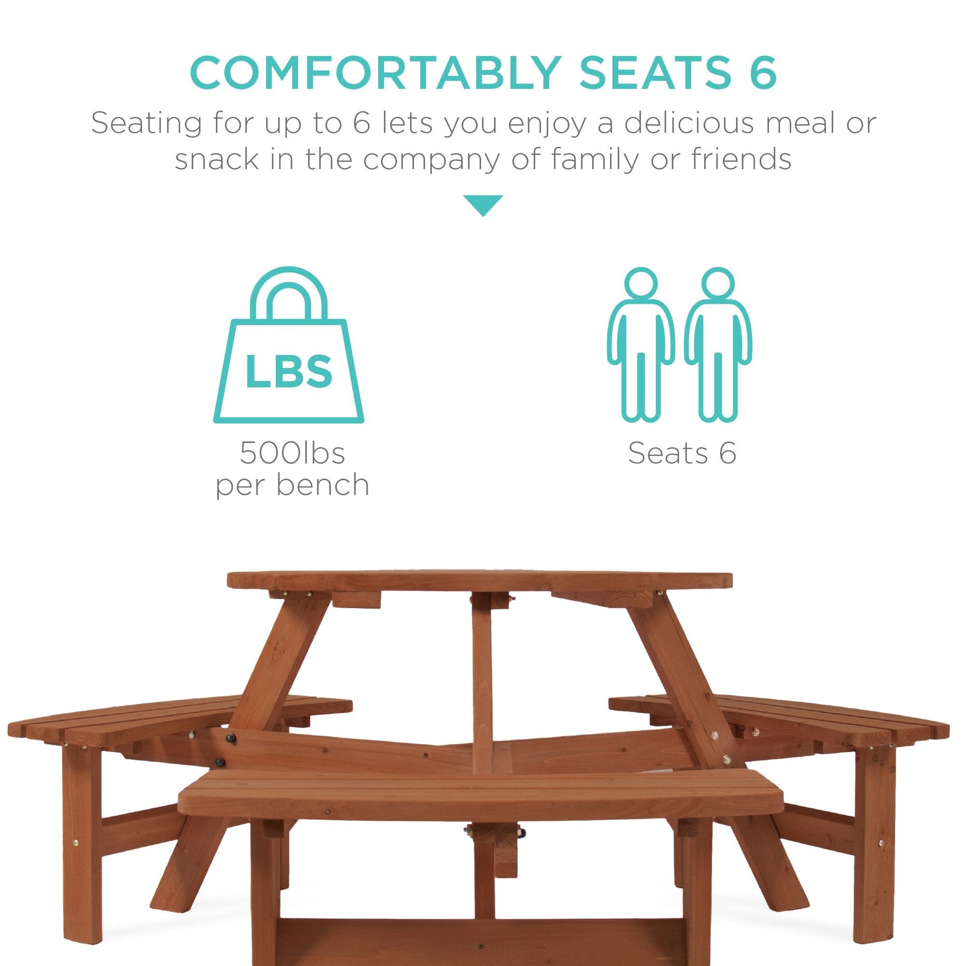 6-Person Circular Wooden Picnic Table w/ Umbrella Hole, 3 Benches