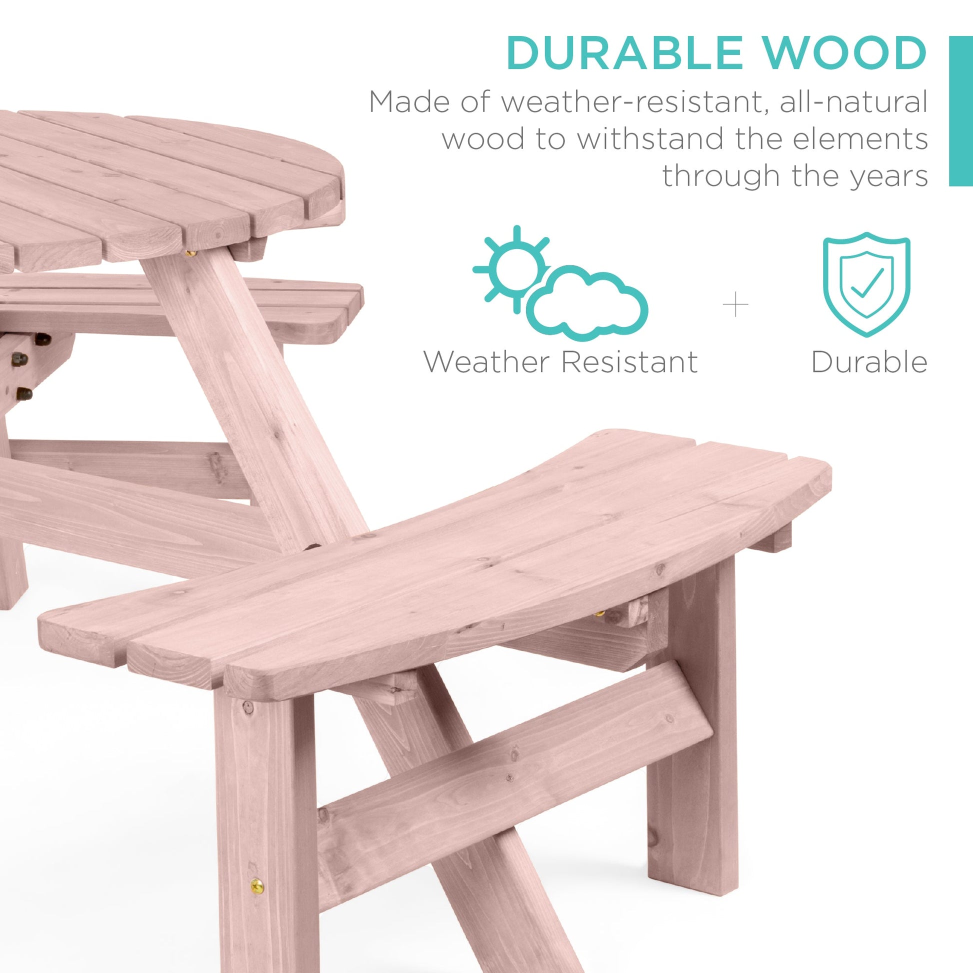 6-Person Circular Wooden Picnic Table w/ Umbrella Hole, 3 Benches