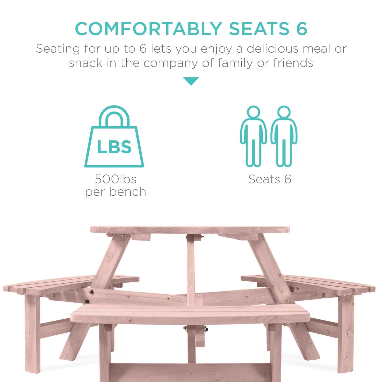 6-Person Circular Wooden Picnic Table w/ Umbrella Hole, 3 Benches
