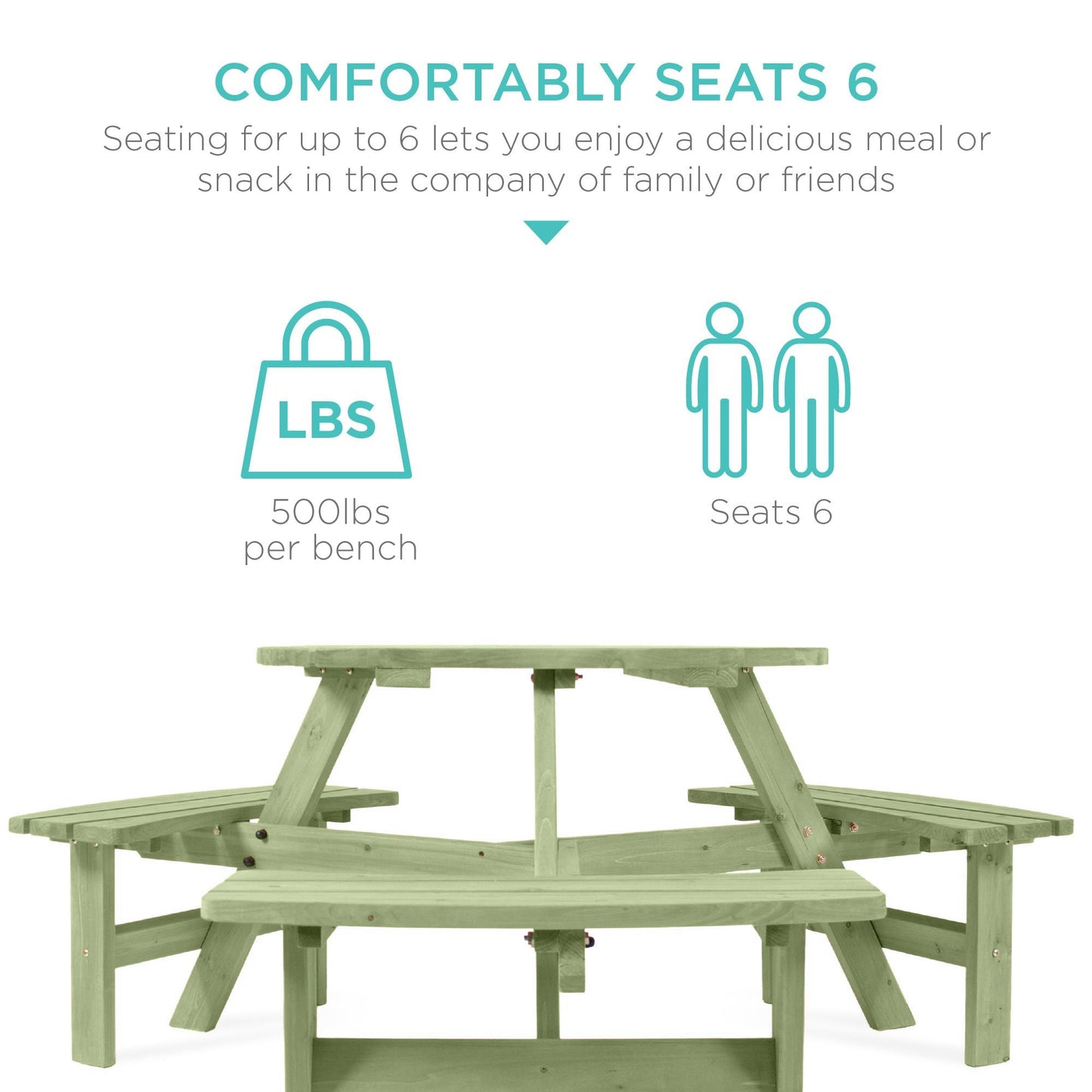 6-Person Circular Wooden Picnic Table w/ Umbrella Hole, 3 Benches
