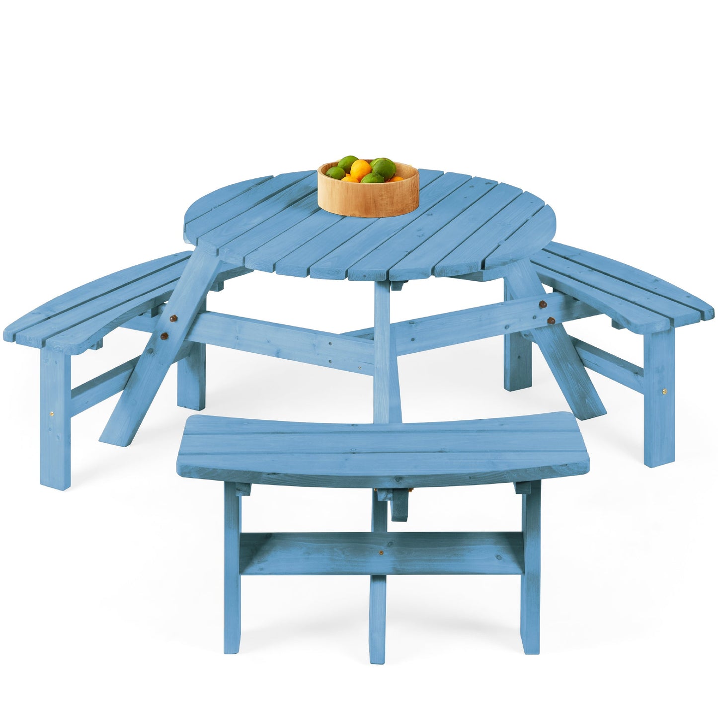 6-Person Circular Wooden Picnic Table w/ Umbrella Hole, 3 Benches