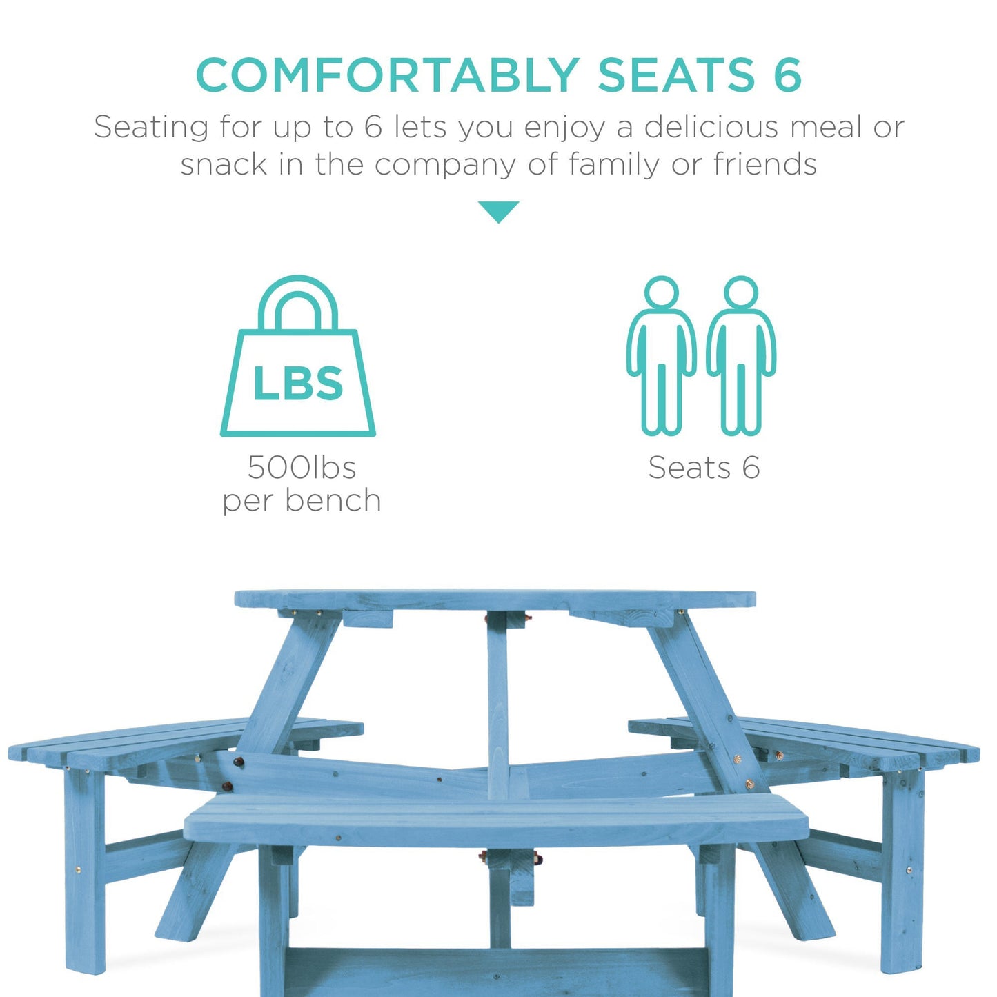 6-Person Circular Wooden Picnic Table w/ Umbrella Hole, 3 Benches