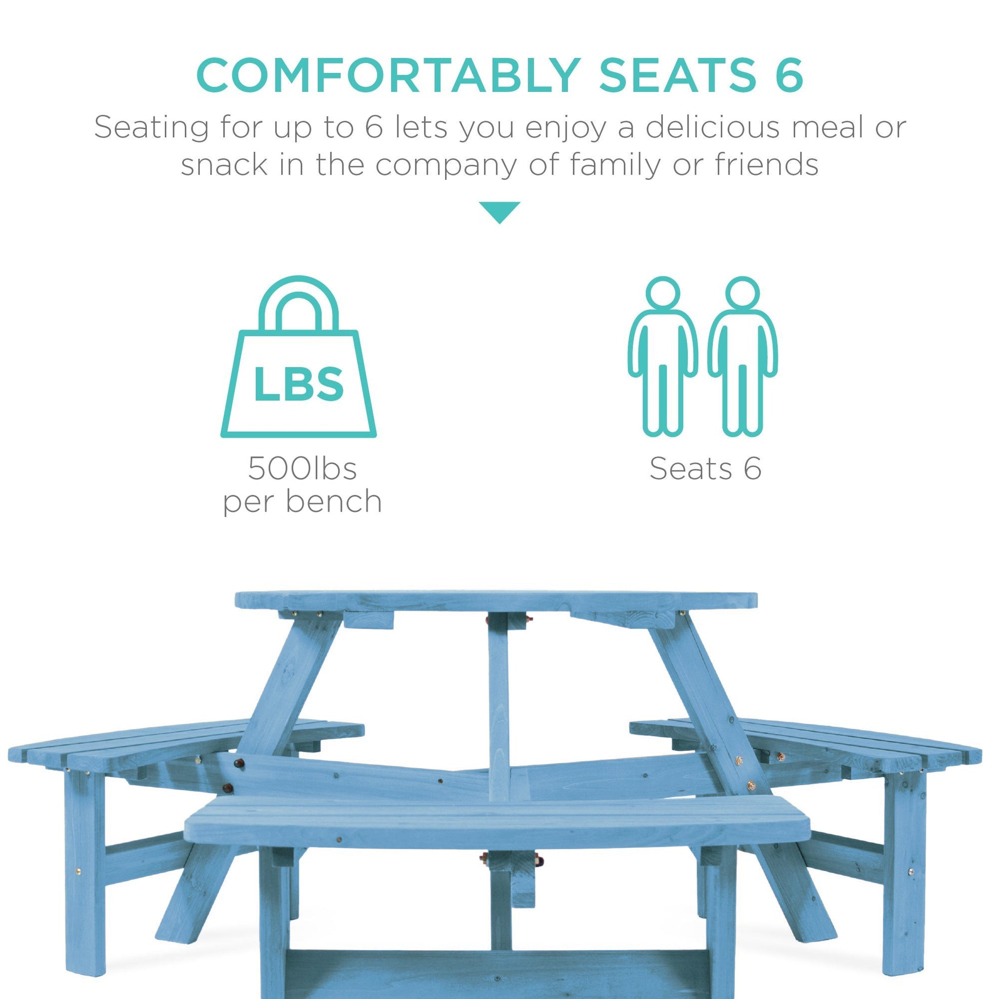 6-Person Circular Wooden Picnic Table w/ Umbrella Hole, 3 Benches