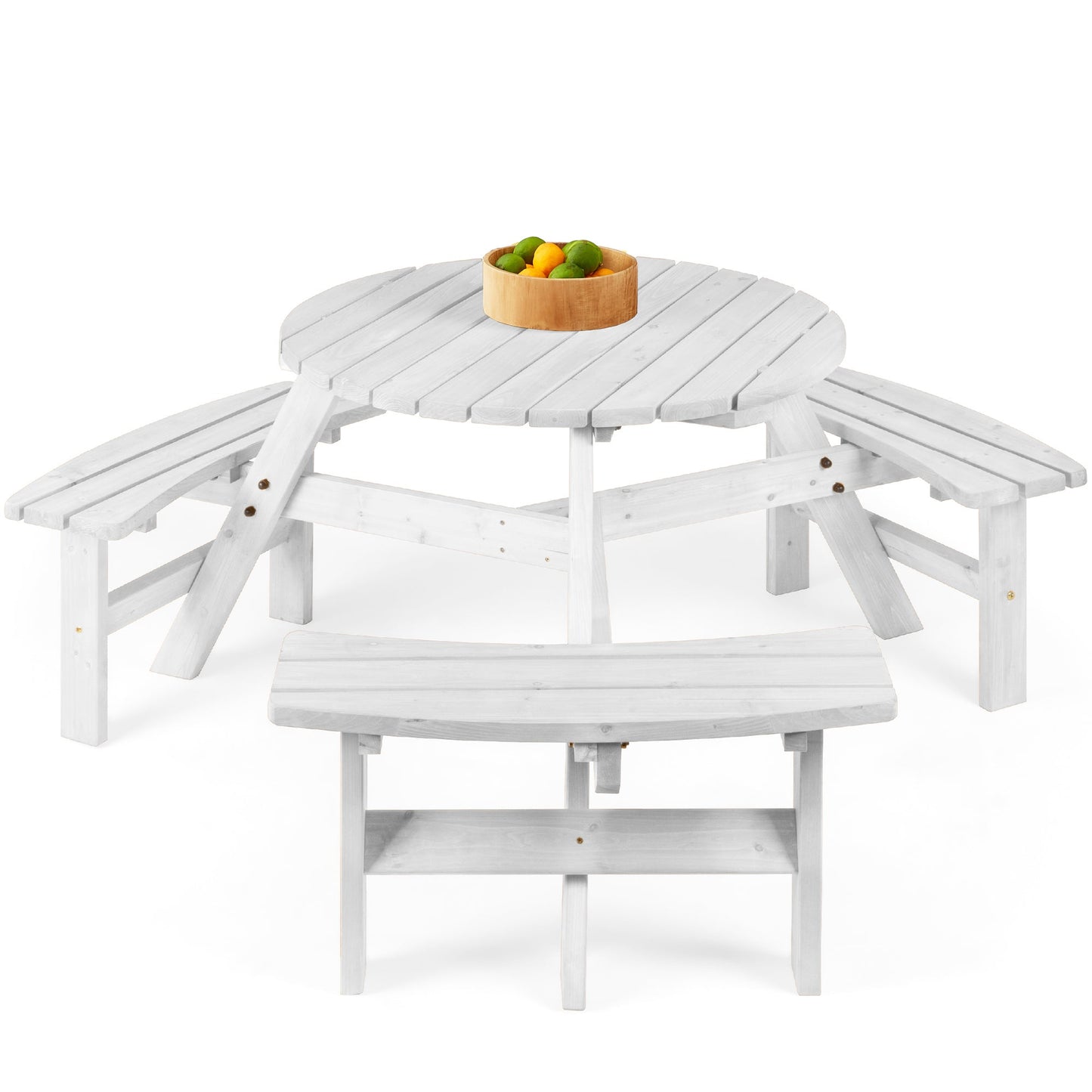 6-Person Circular Wooden Picnic Table w/ Umbrella Hole, 3 Benches