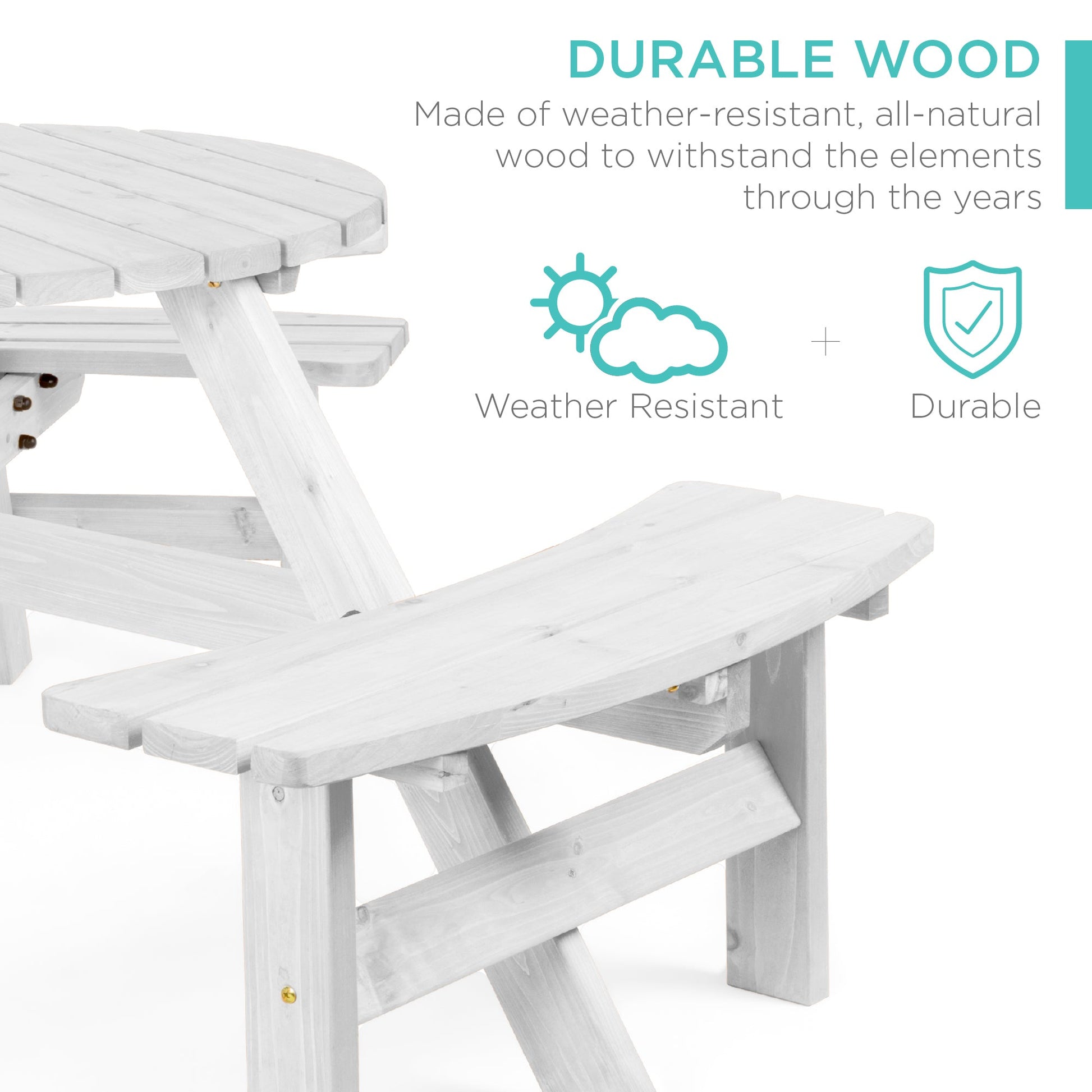 6-Person Circular Wooden Picnic Table w/ Umbrella Hole, 3 Benches