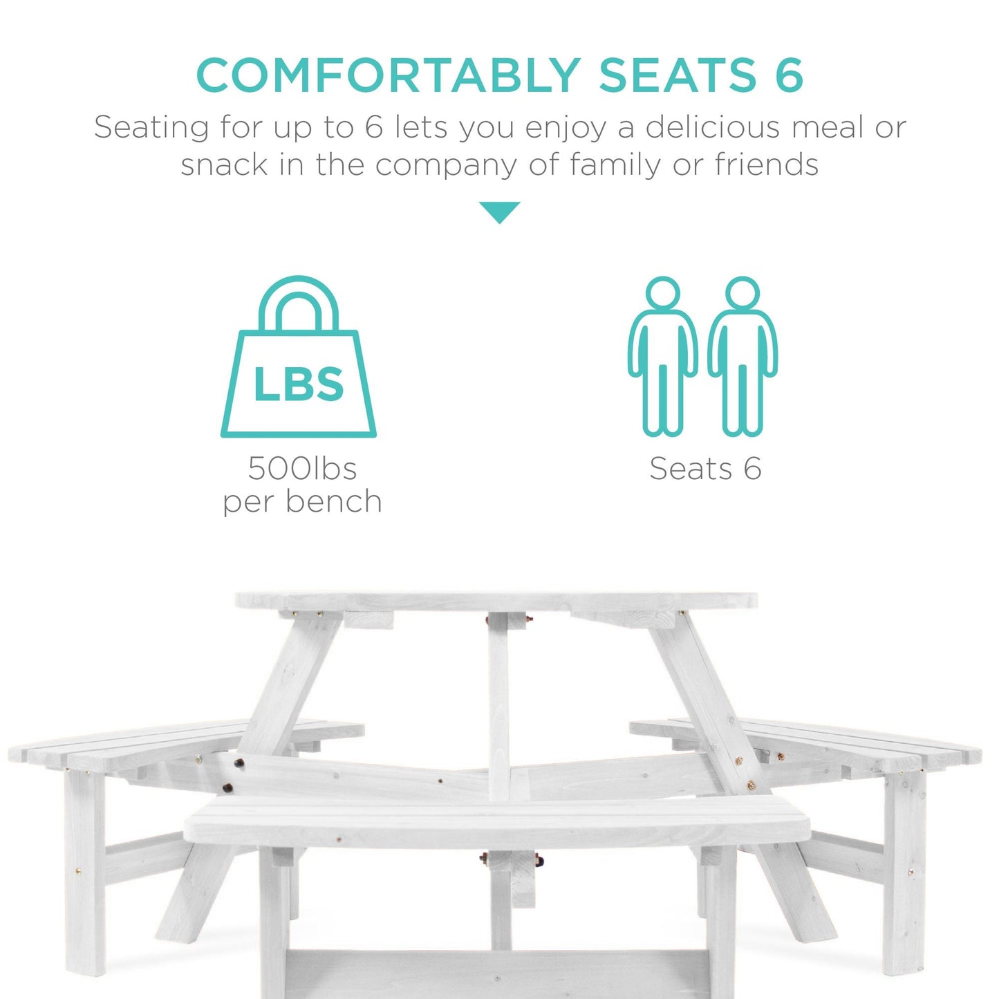 6-Person Circular Wooden Picnic Table w/ Umbrella Hole, 3 Benches