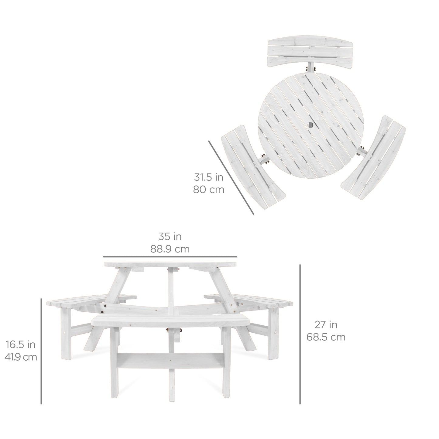 6-Person Circular Wooden Picnic Table w/ Umbrella Hole, 3 Benches