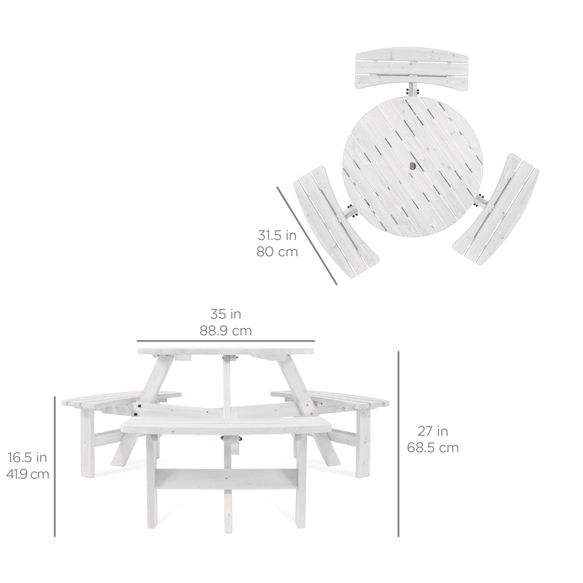6-Person Circular Wooden Picnic Table w/ Umbrella Hole, 3 Benches