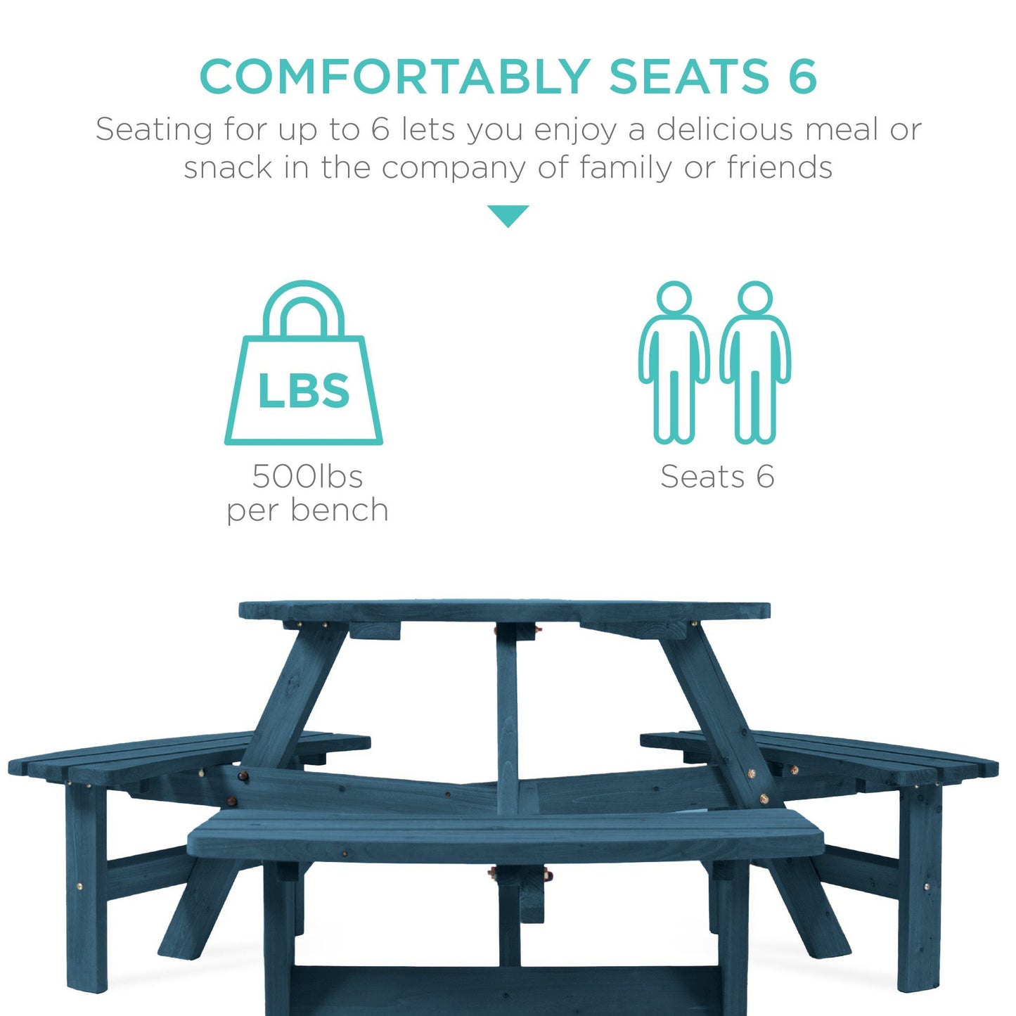 6-Person Circular Wooden Picnic Table w/ Umbrella Hole, 3 Benches