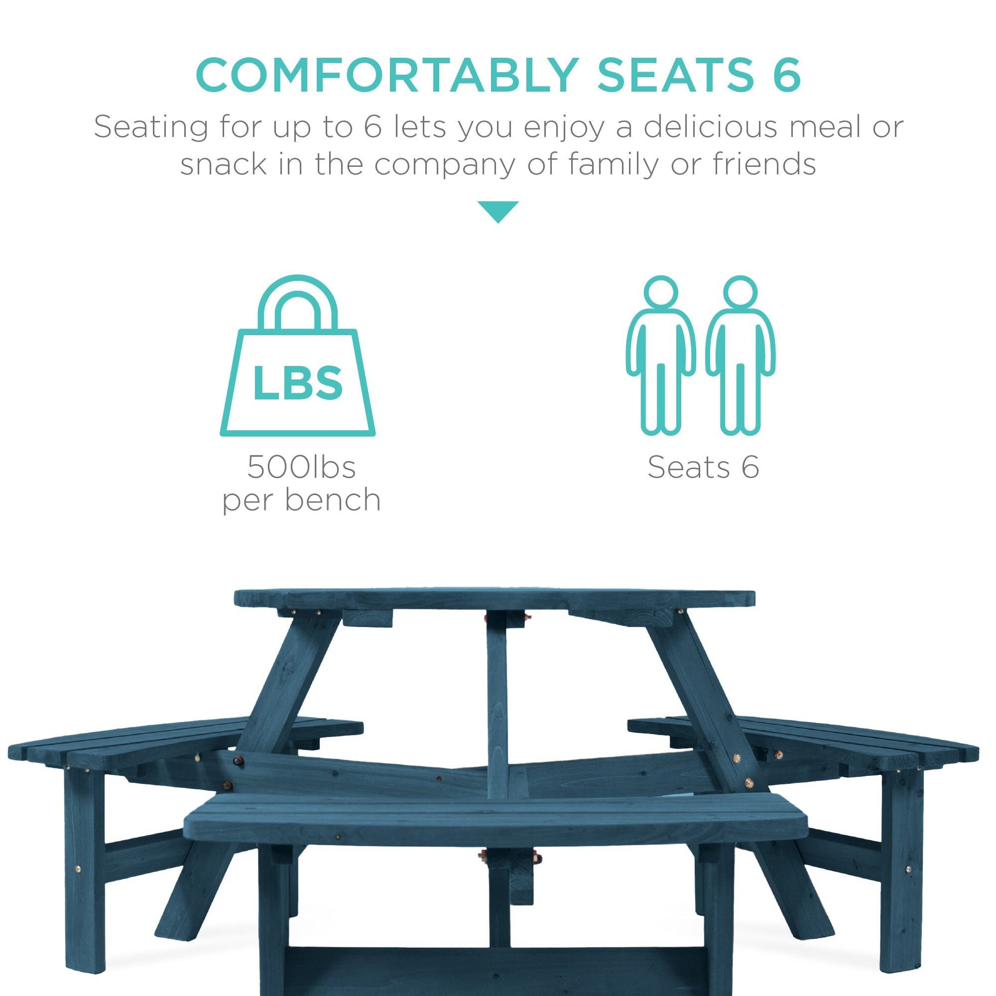 6-Person Circular Wooden Picnic Table w/ Umbrella Hole, 3 Benches