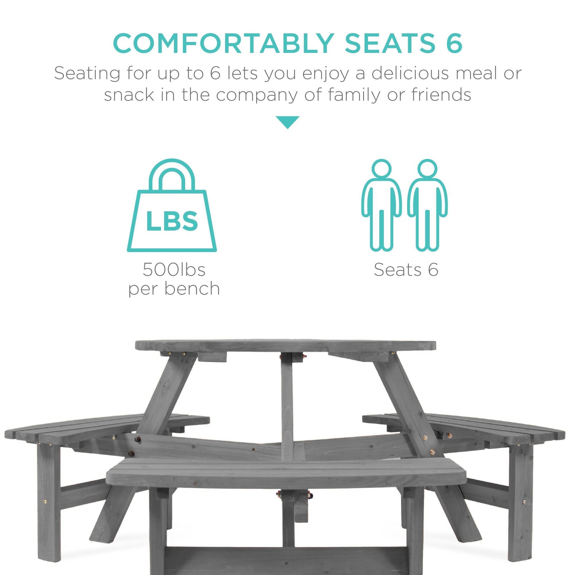 6-Person Circular Wooden Picnic Table w/ Umbrella Hole, 3 Benches