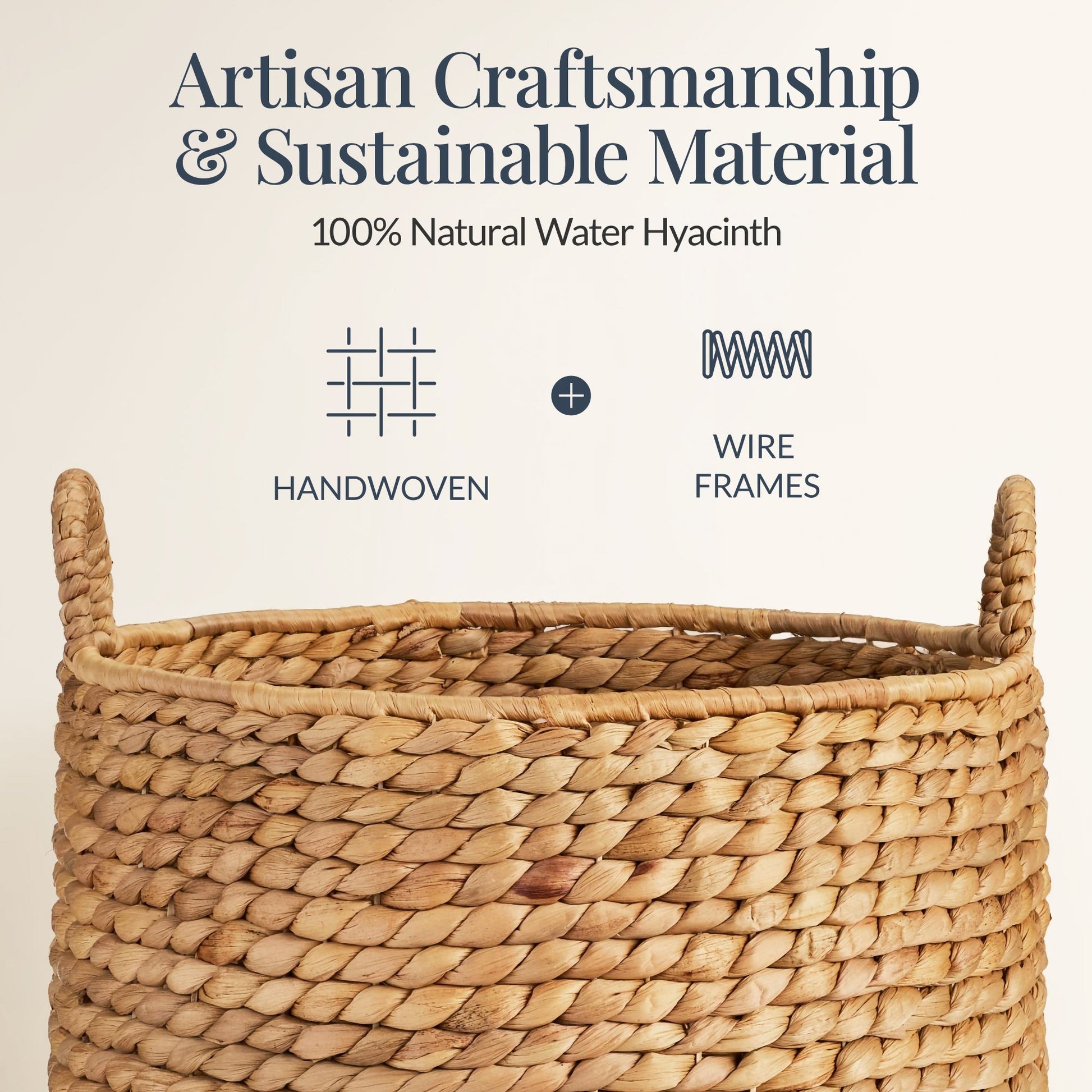 Round Storage Basket w/ Handles, Handwoven Water Hyacinth Tote