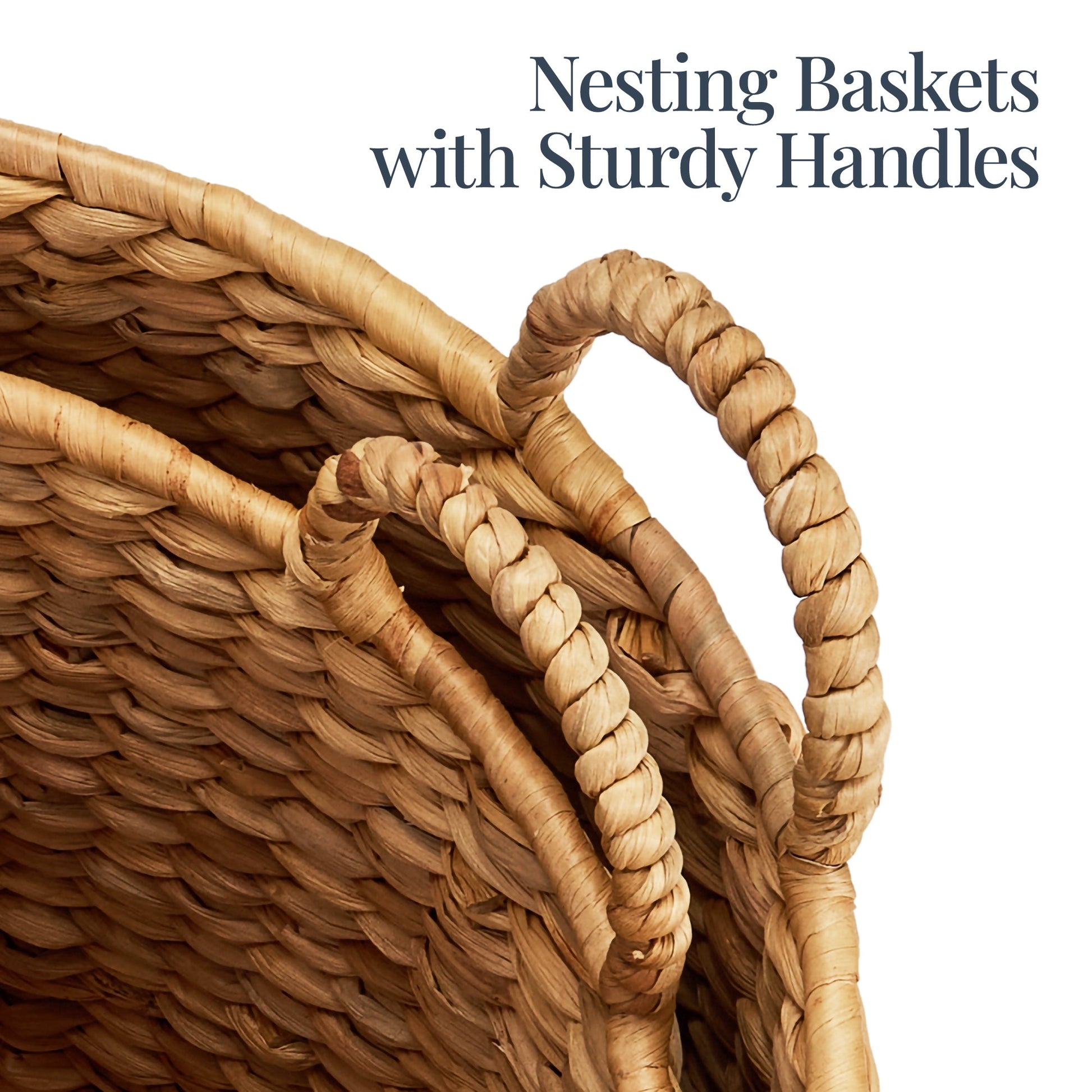 Round Storage Basket w/ Handles, Handwoven Water Hyacinth Tote