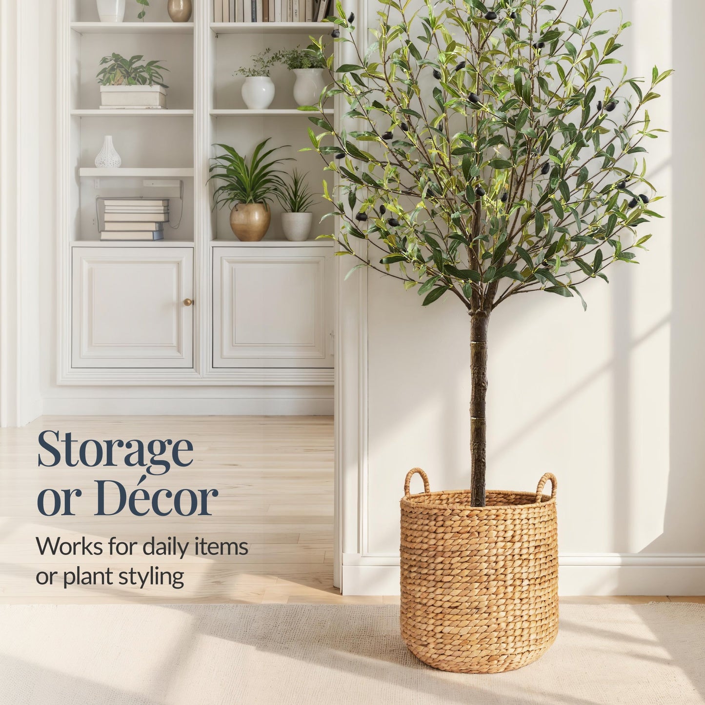 2-Piece Round Nesting Baskets W/Handles, Hyacinth Plant Holder & Storage Bin