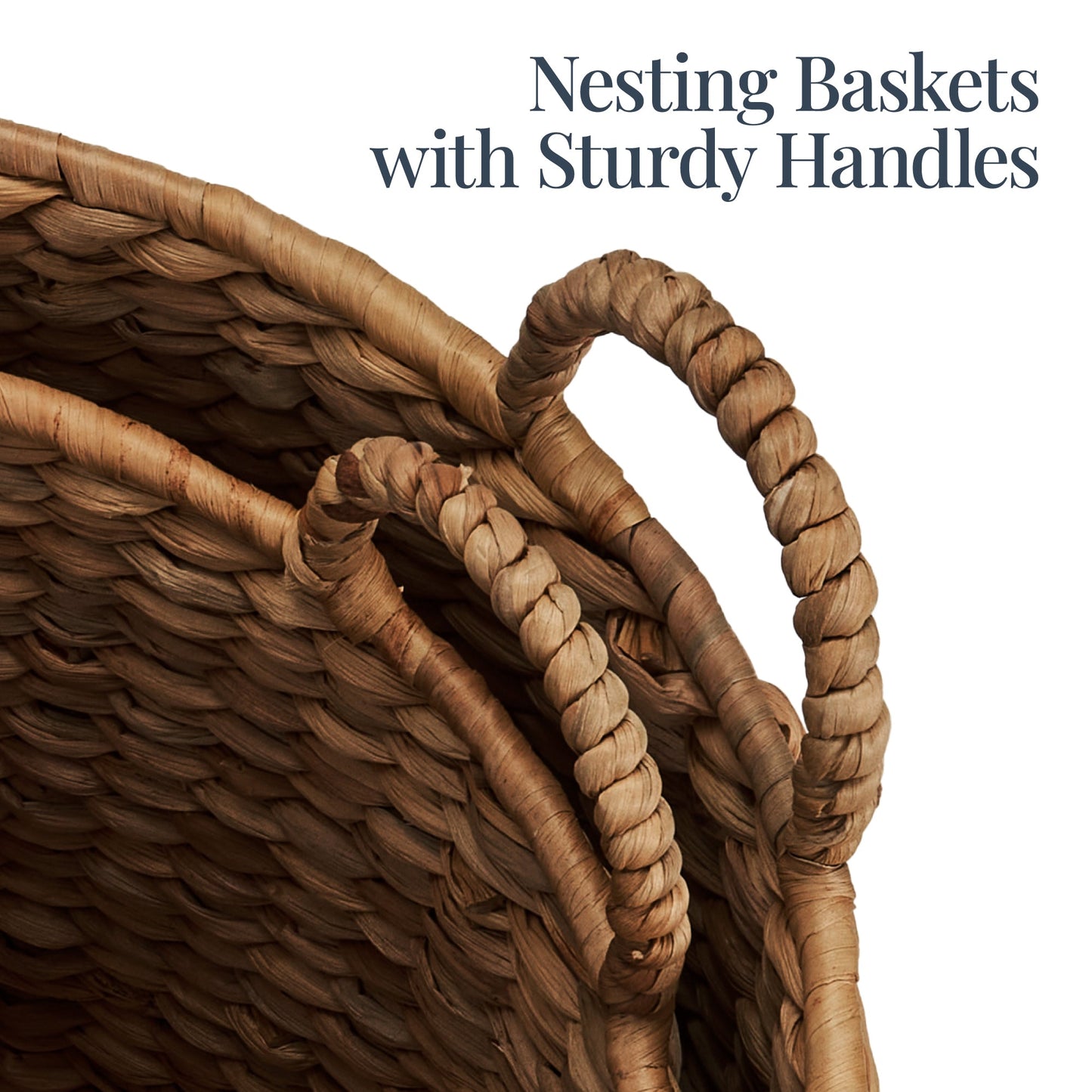 2-Piece Round Nesting Baskets W/Handles, Hyacinth Plant Holder & Storage Bin